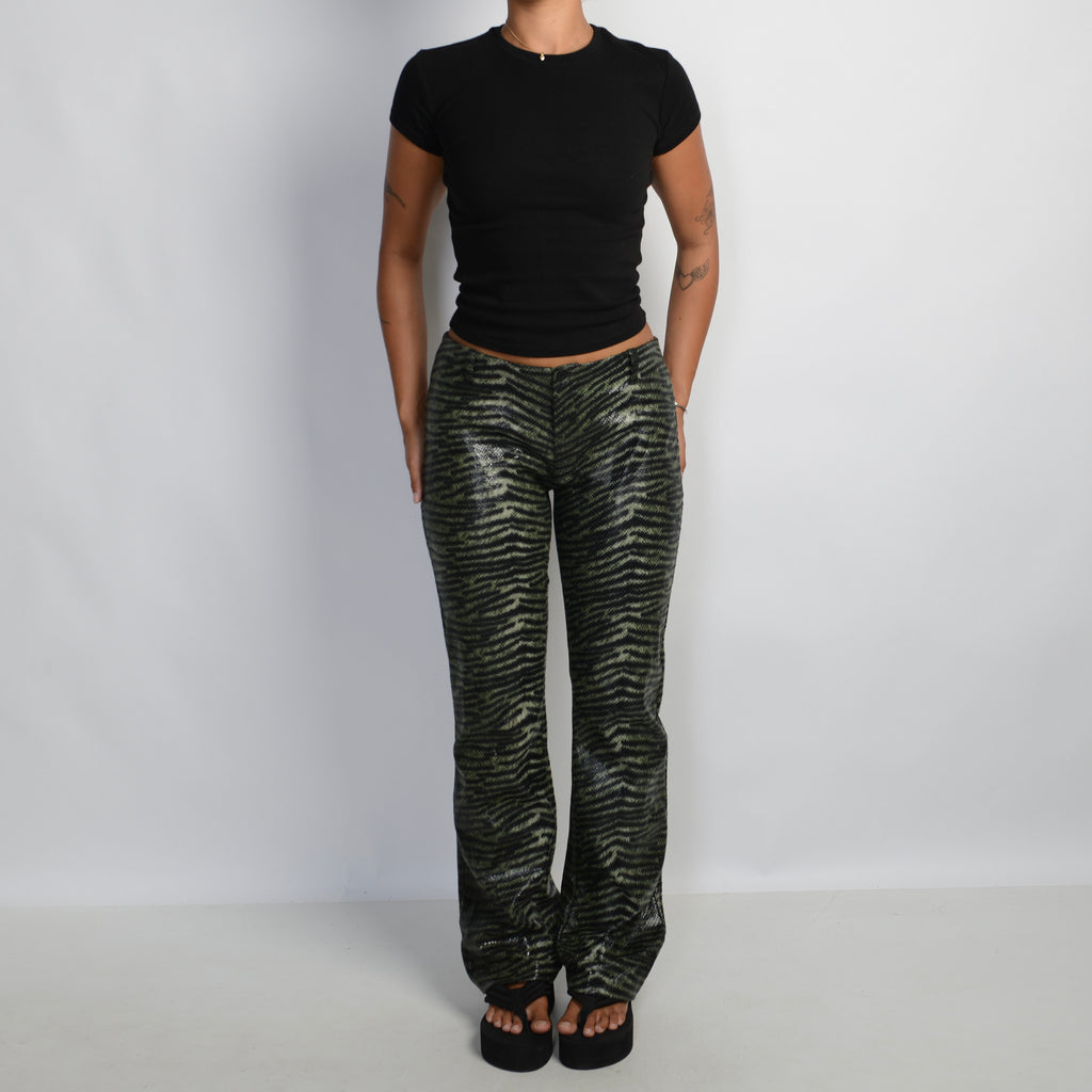 GREEN REPTILE BOOTCUT PANTS