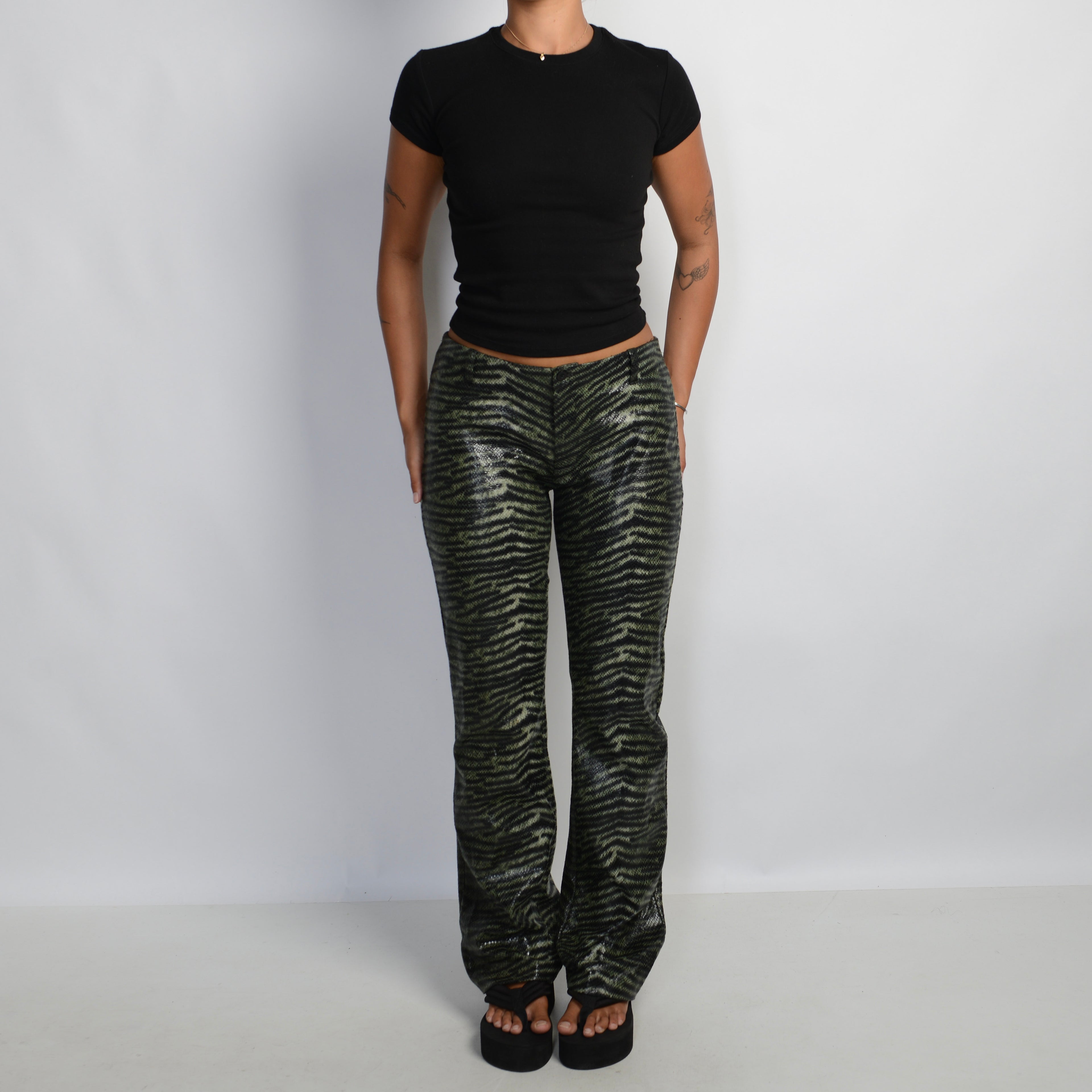 GREEN REPTILE BOOTCUT PANTS