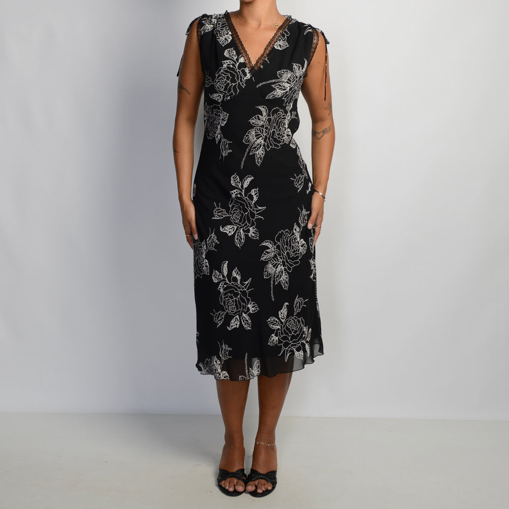 B&W FLORAL MIDI DRESS