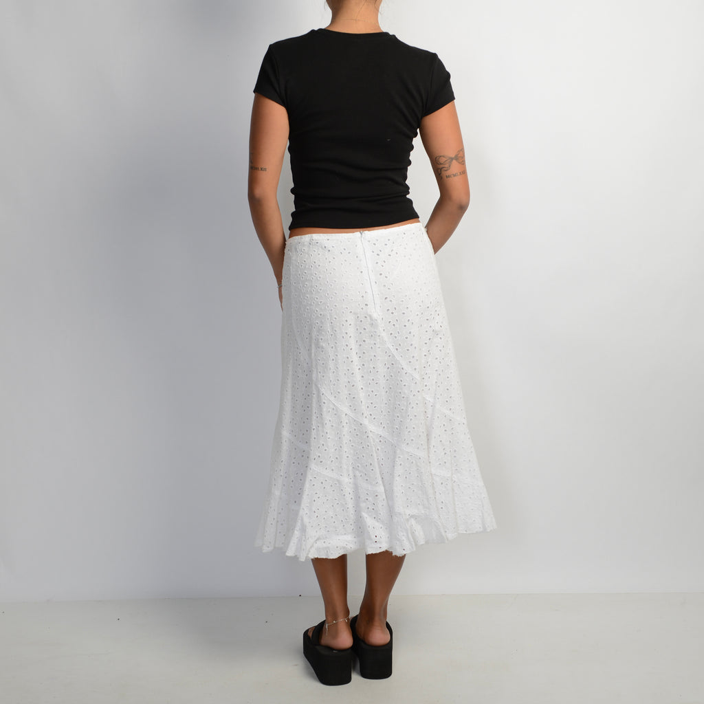 WHITE BRODERIE MIDI SKIRT