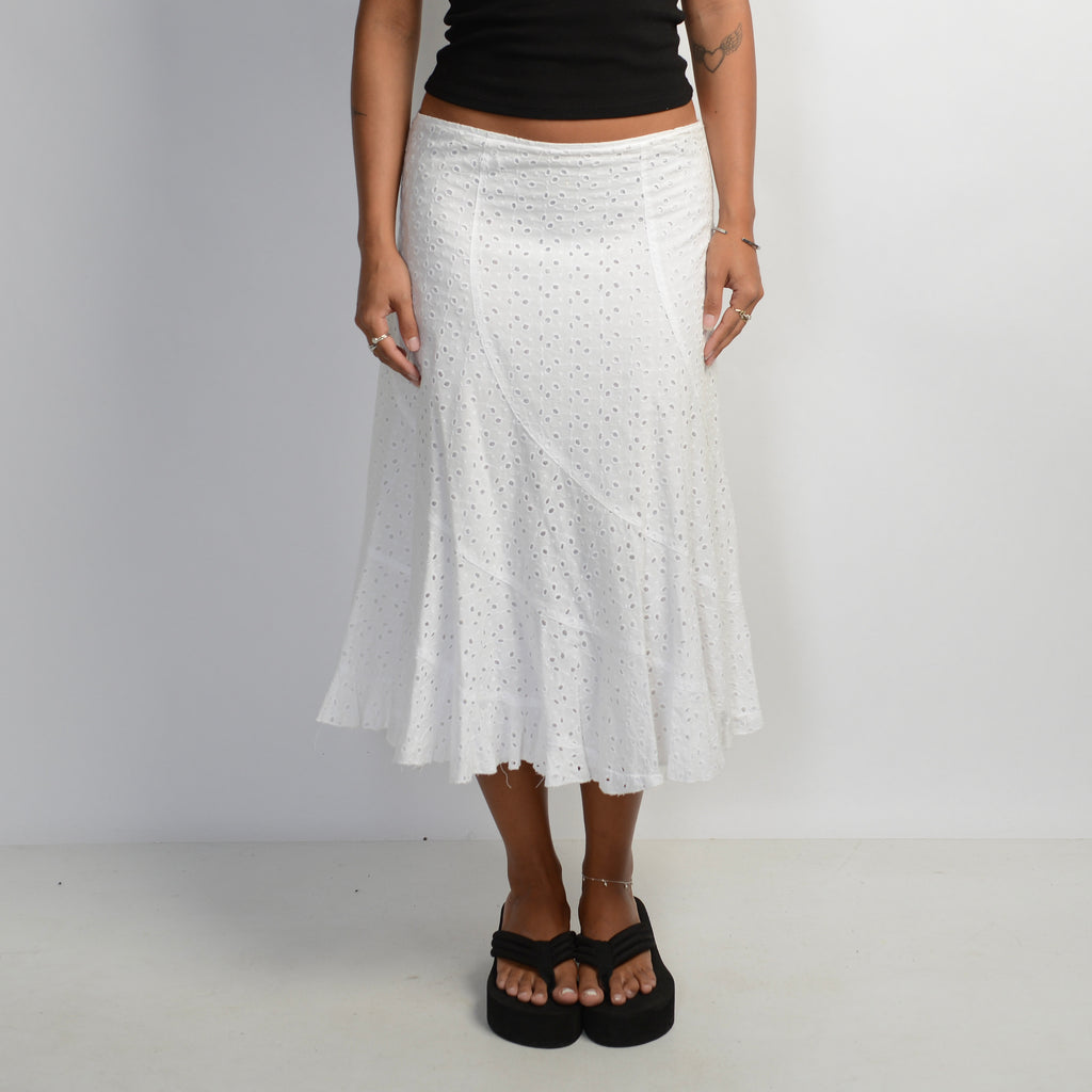 WHITE BRODERIE MIDI SKIRT