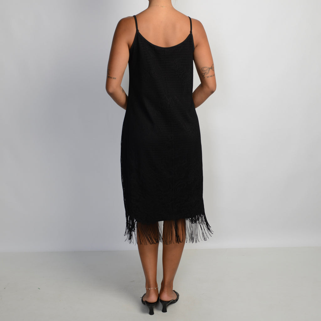 BLACK FRINGE MIDI DRESS