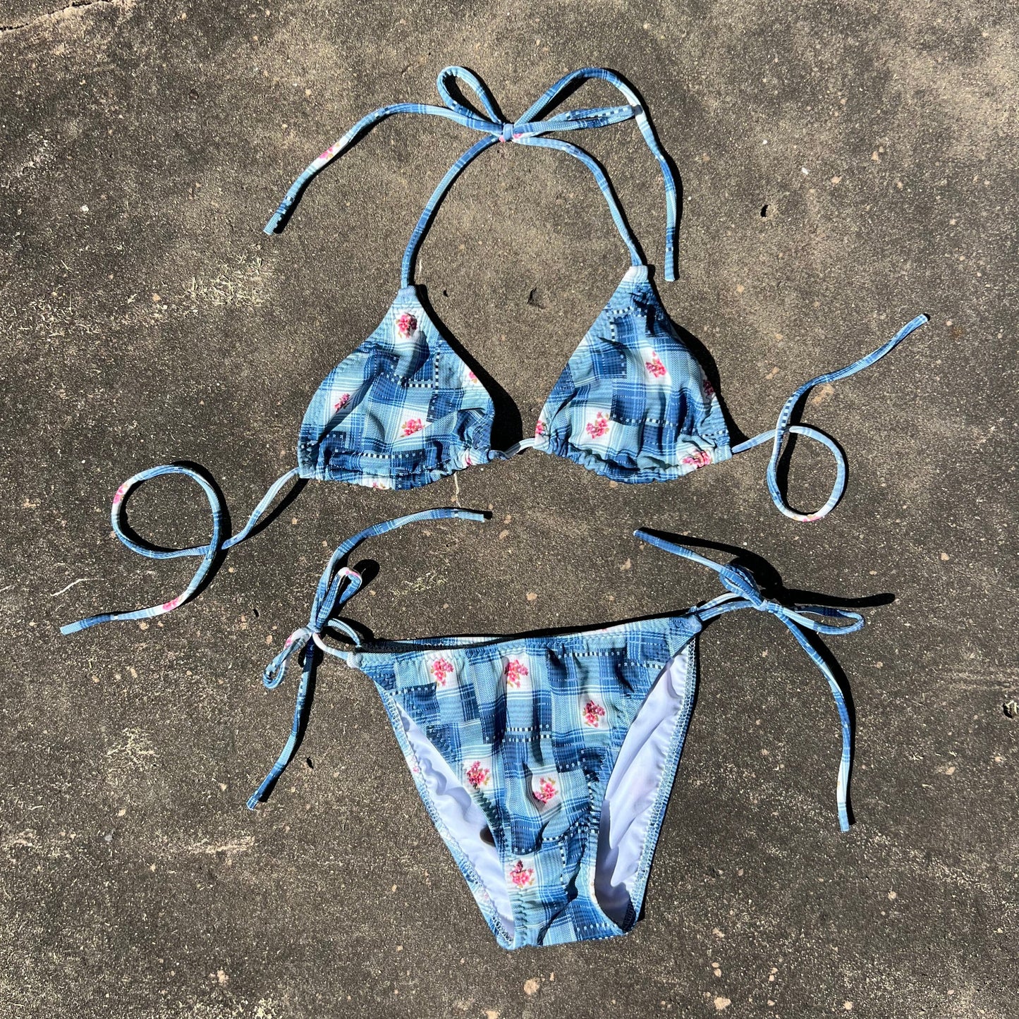 FLORAL PLAID STRING BIKINI