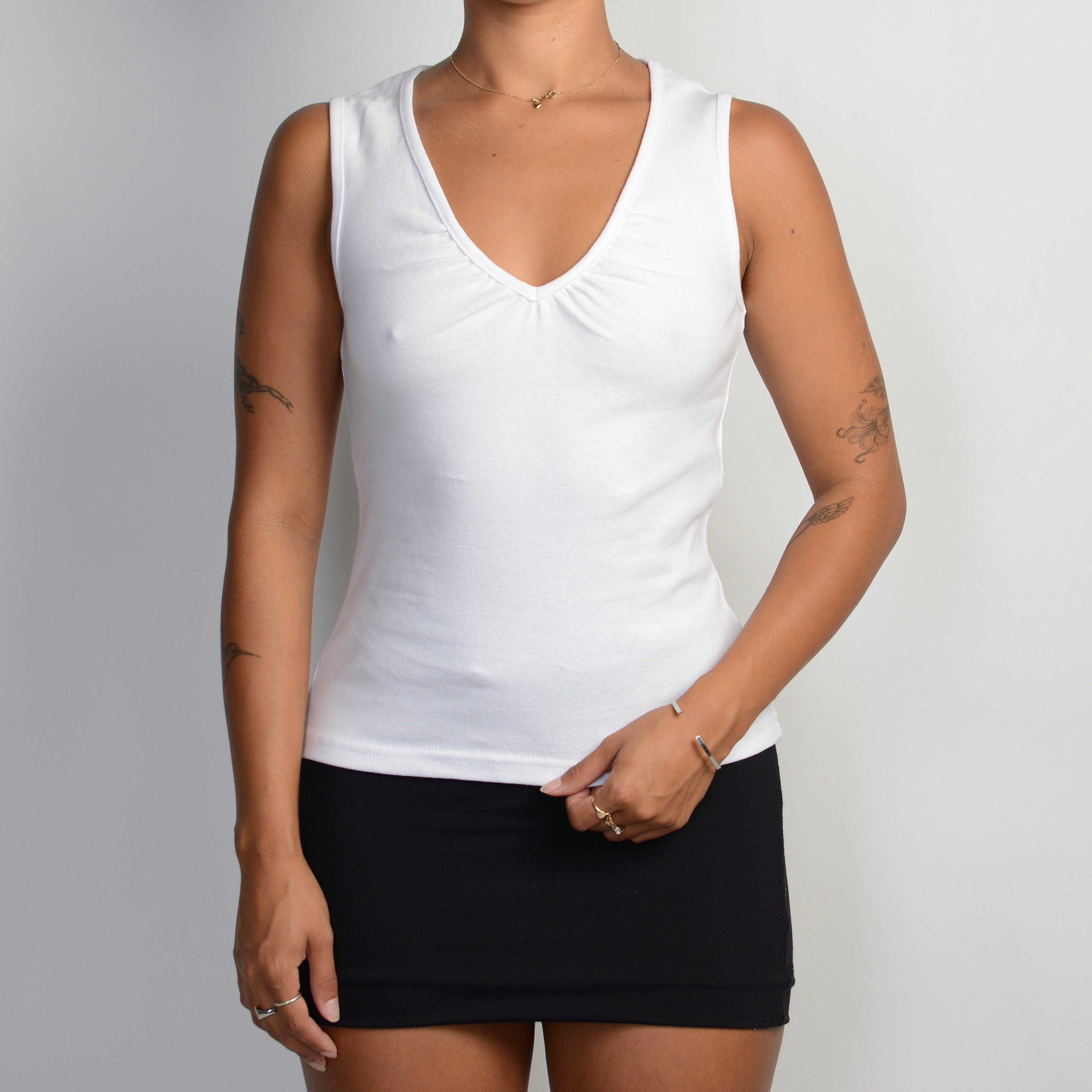 WHITE V NECK TANK TOP