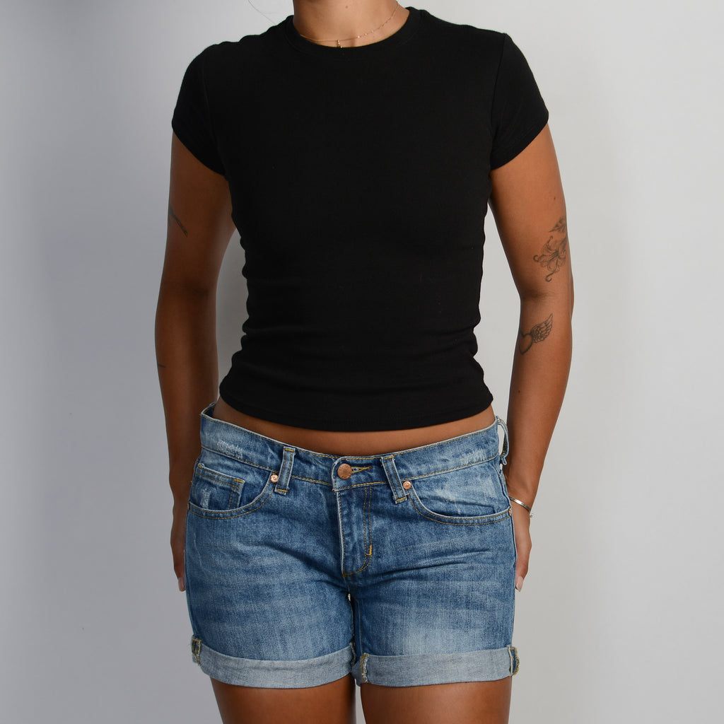 DENIM MID WASH SHORTS