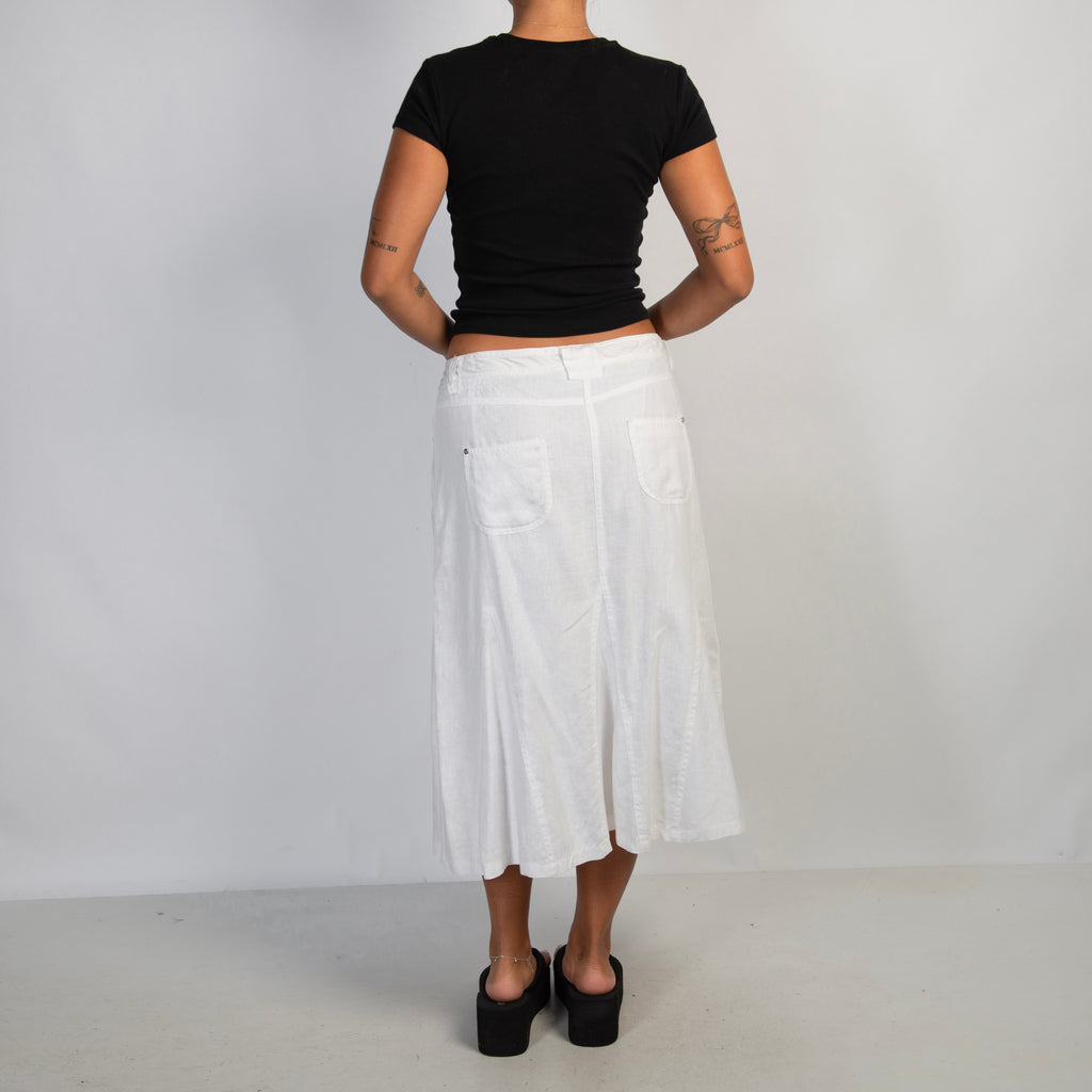 WHITE LINEN MIDI SKIRT