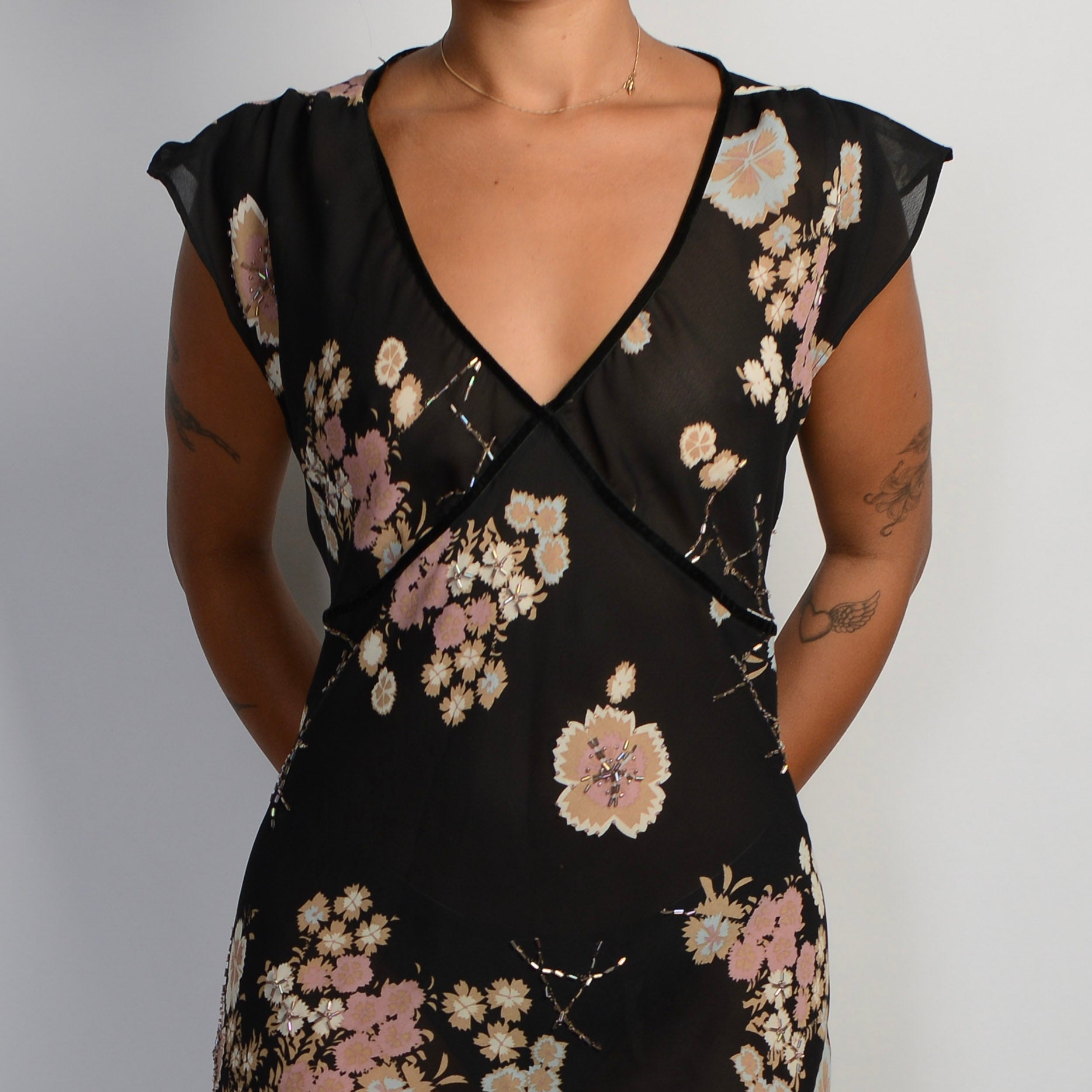 SHEER FLORAL MIDI DRESS
