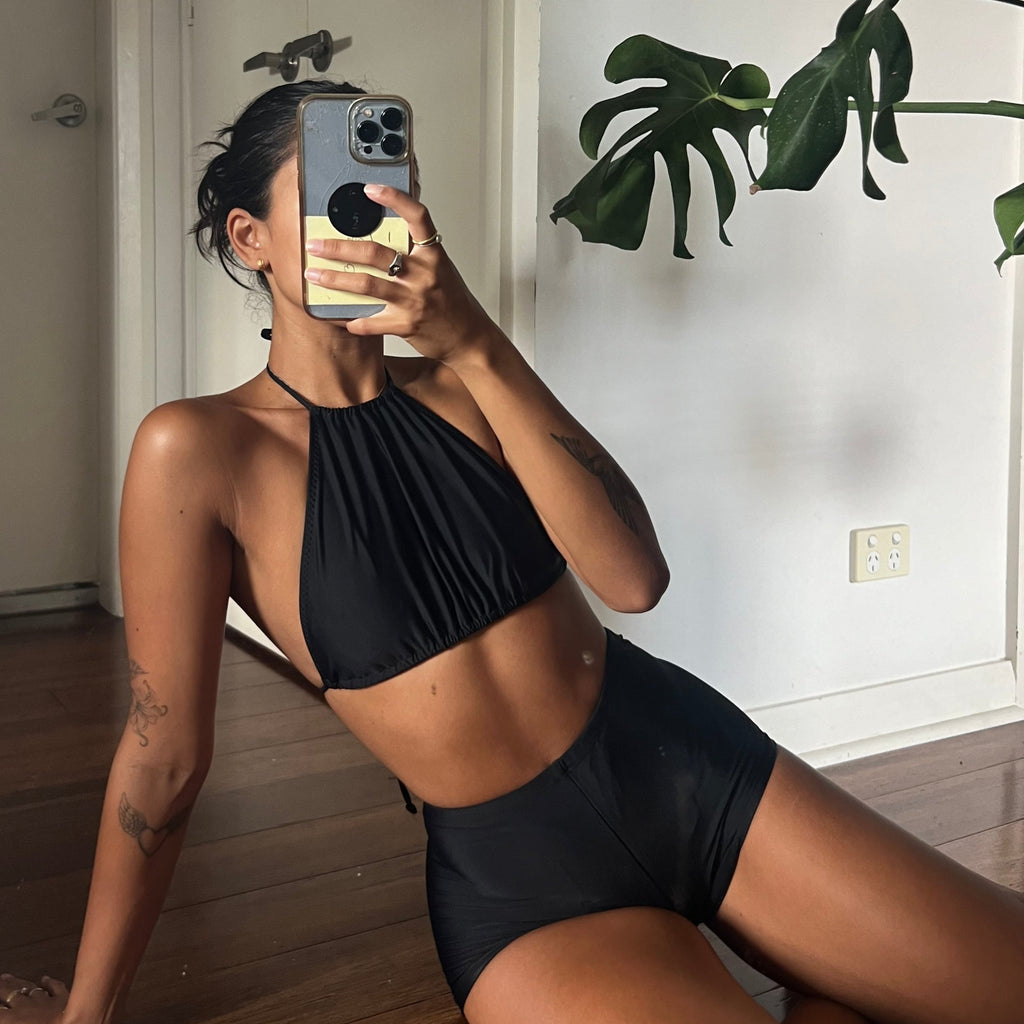 BLACK HALTER BIKINI TOP