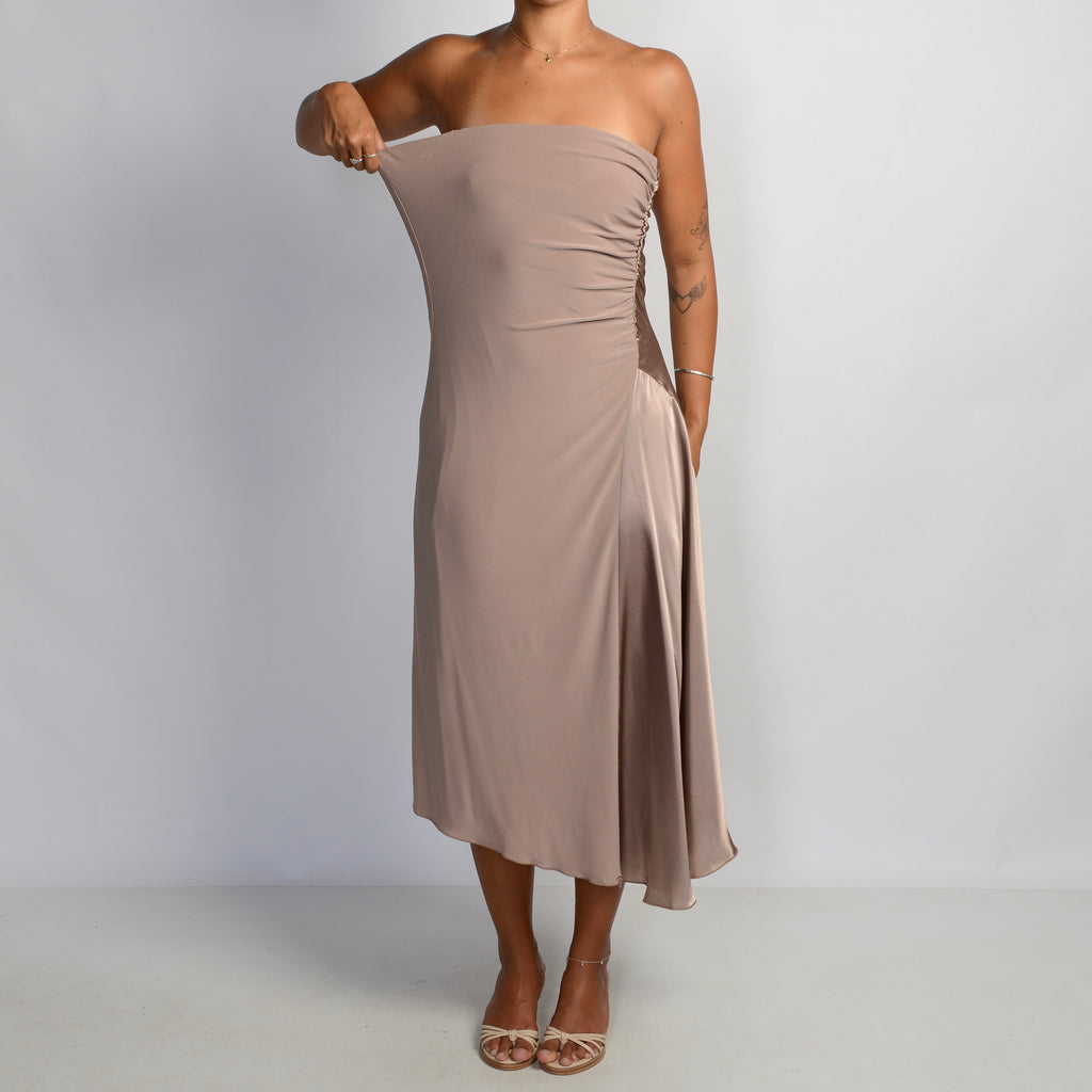 BEIGE STRAPLESS DRESS