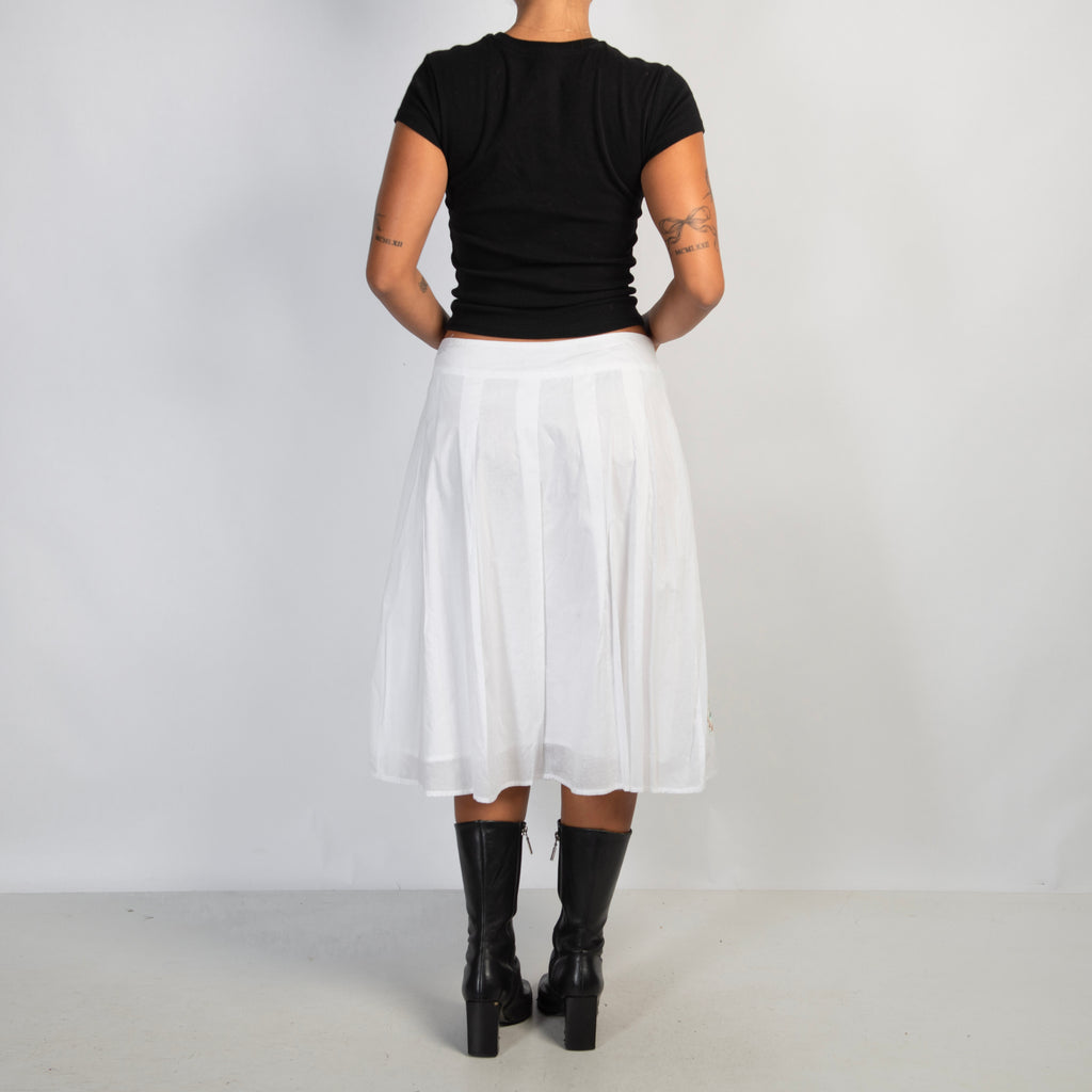 WHITE FLORAL MIDI SKIRT
