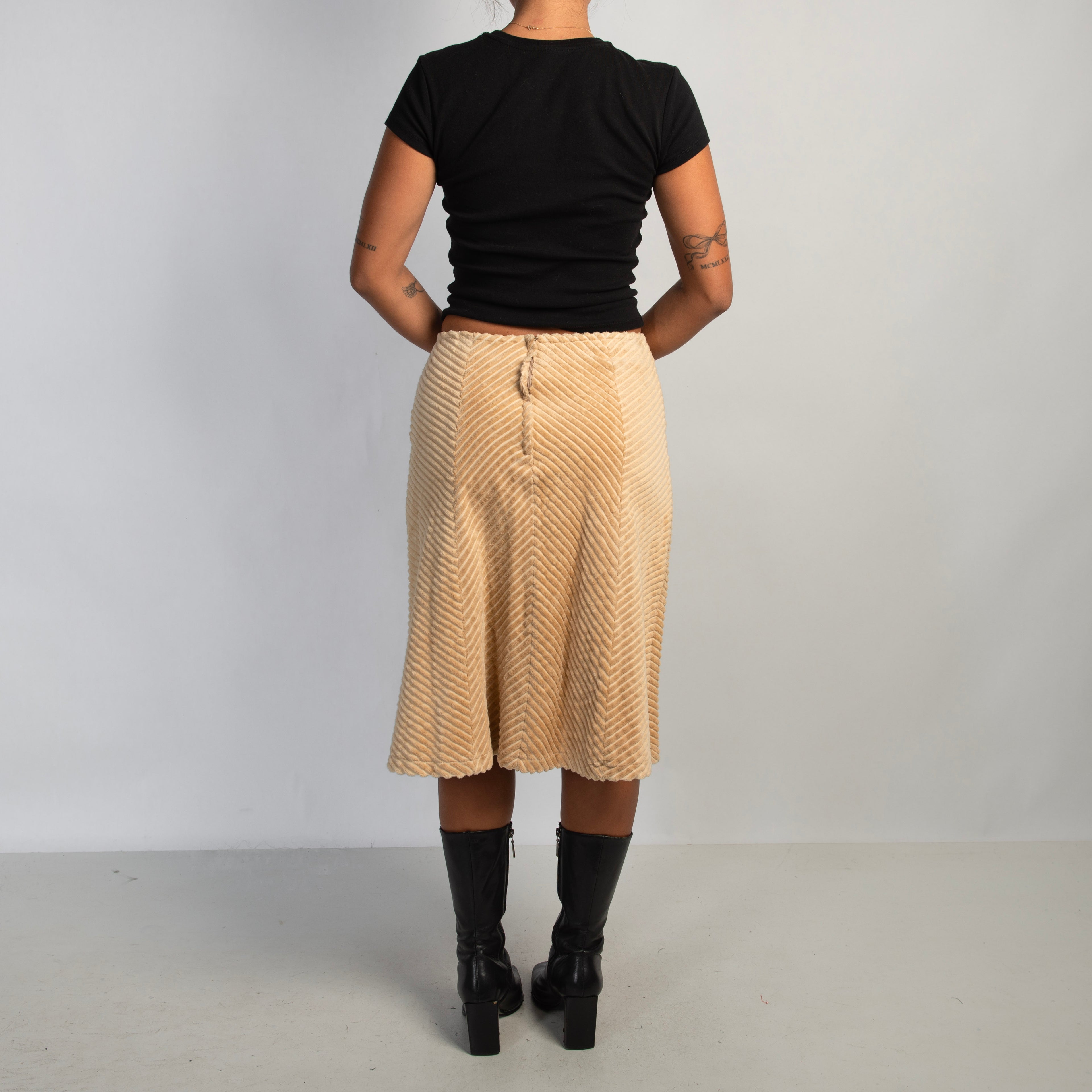 TAN CORDUROY MIDI SKIRT