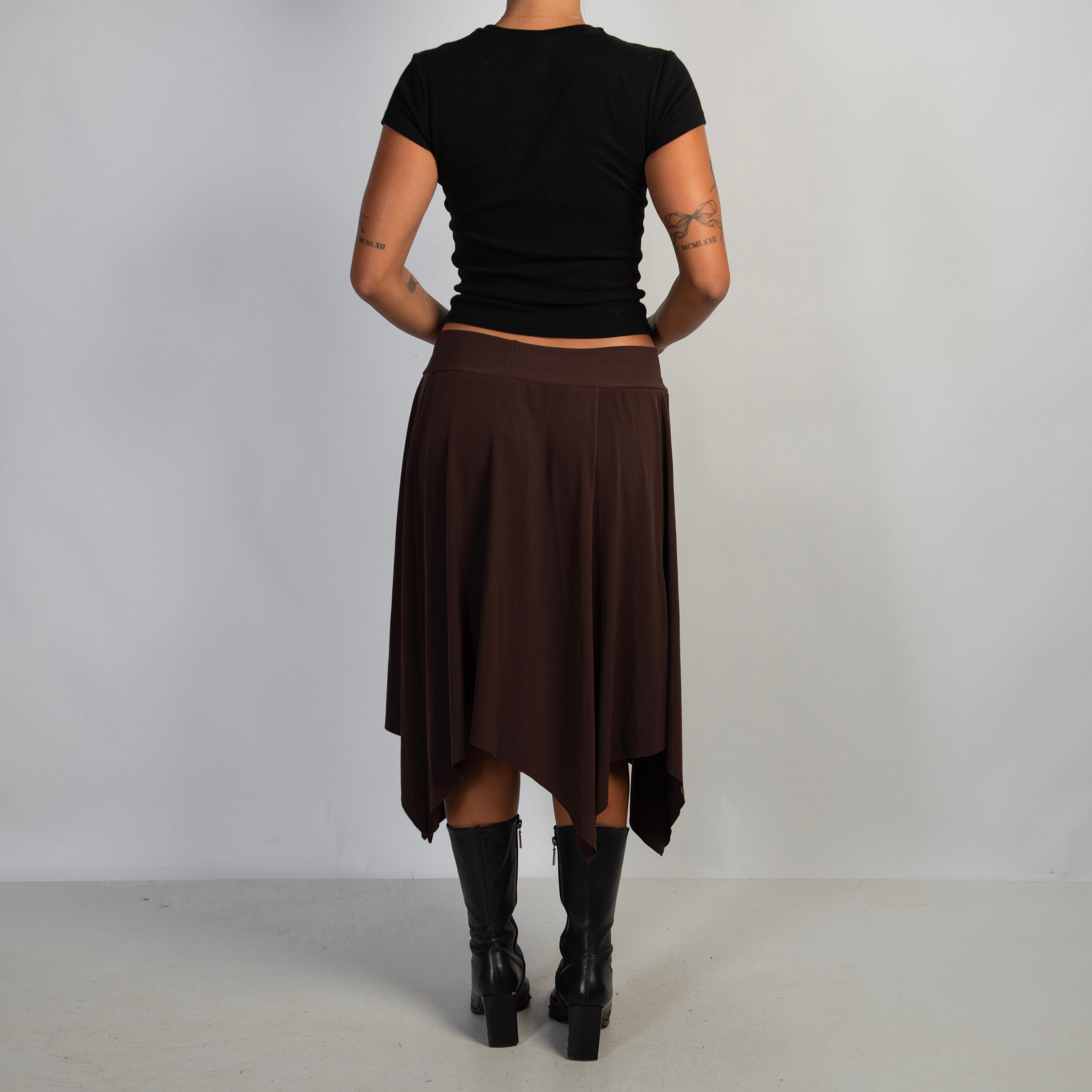 BROWN SLINKY MIDI SKIRT
