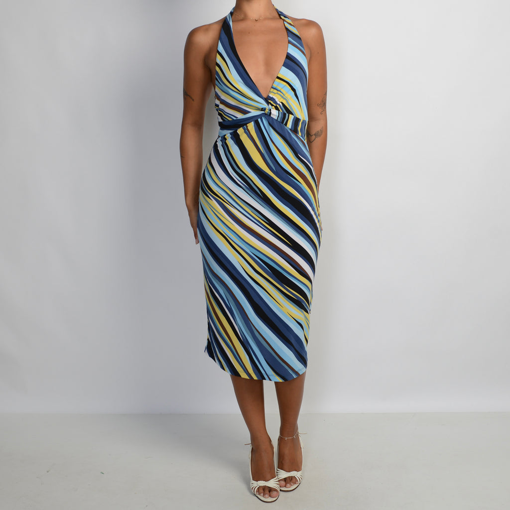 STRIPE HALTER MIDI DRESS
