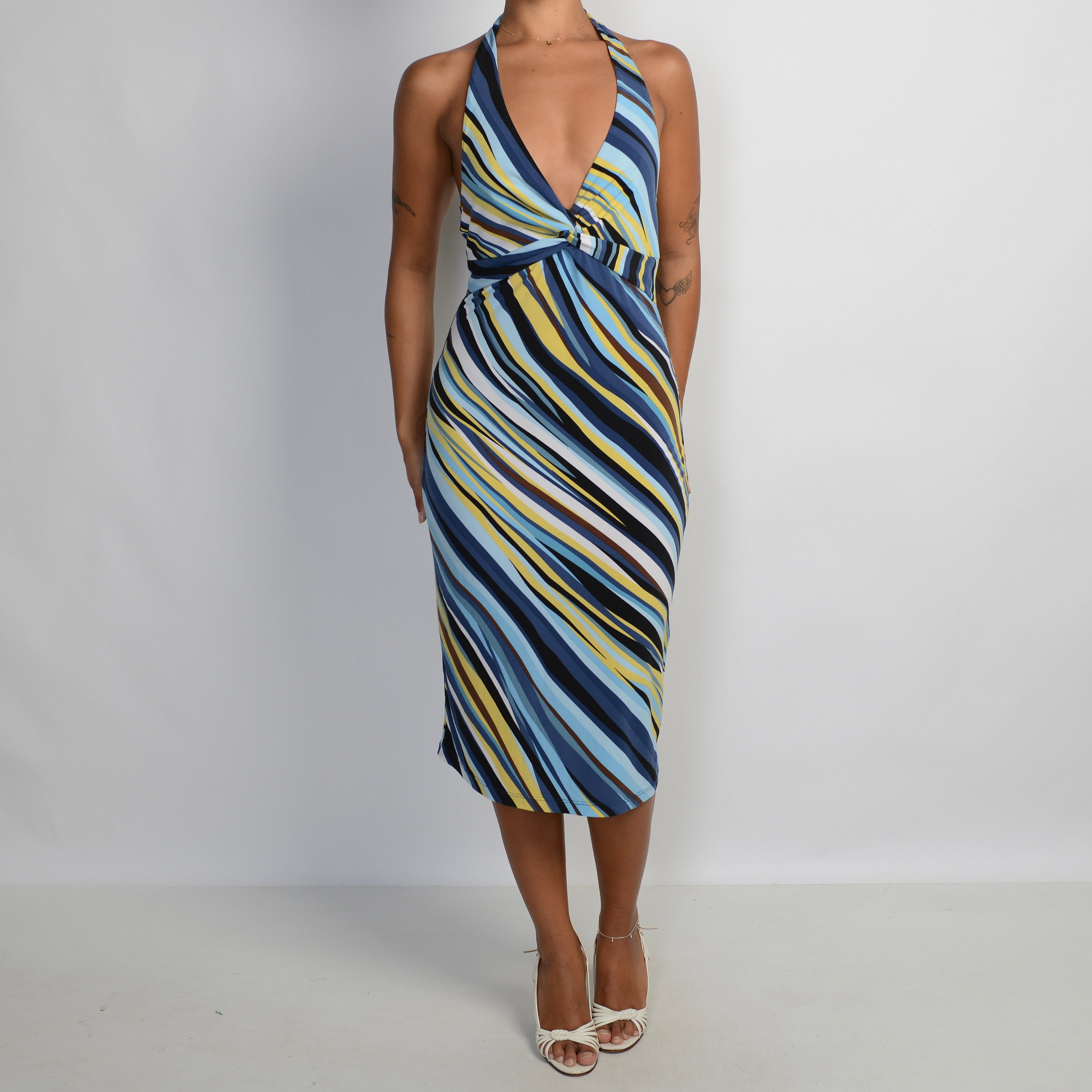 STRIPE HALTER MIDI DRESS