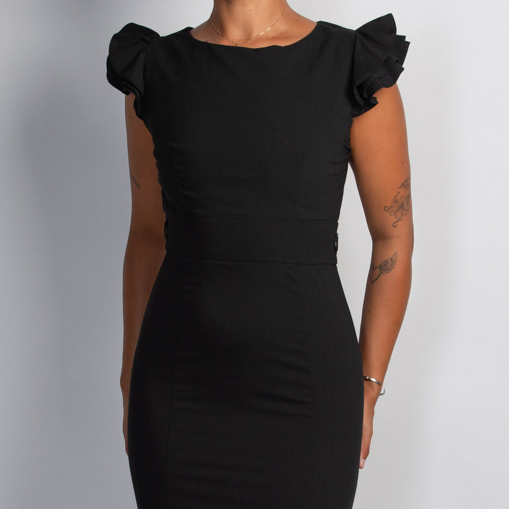 BLACK RUFFLE SLEEVE DRESS