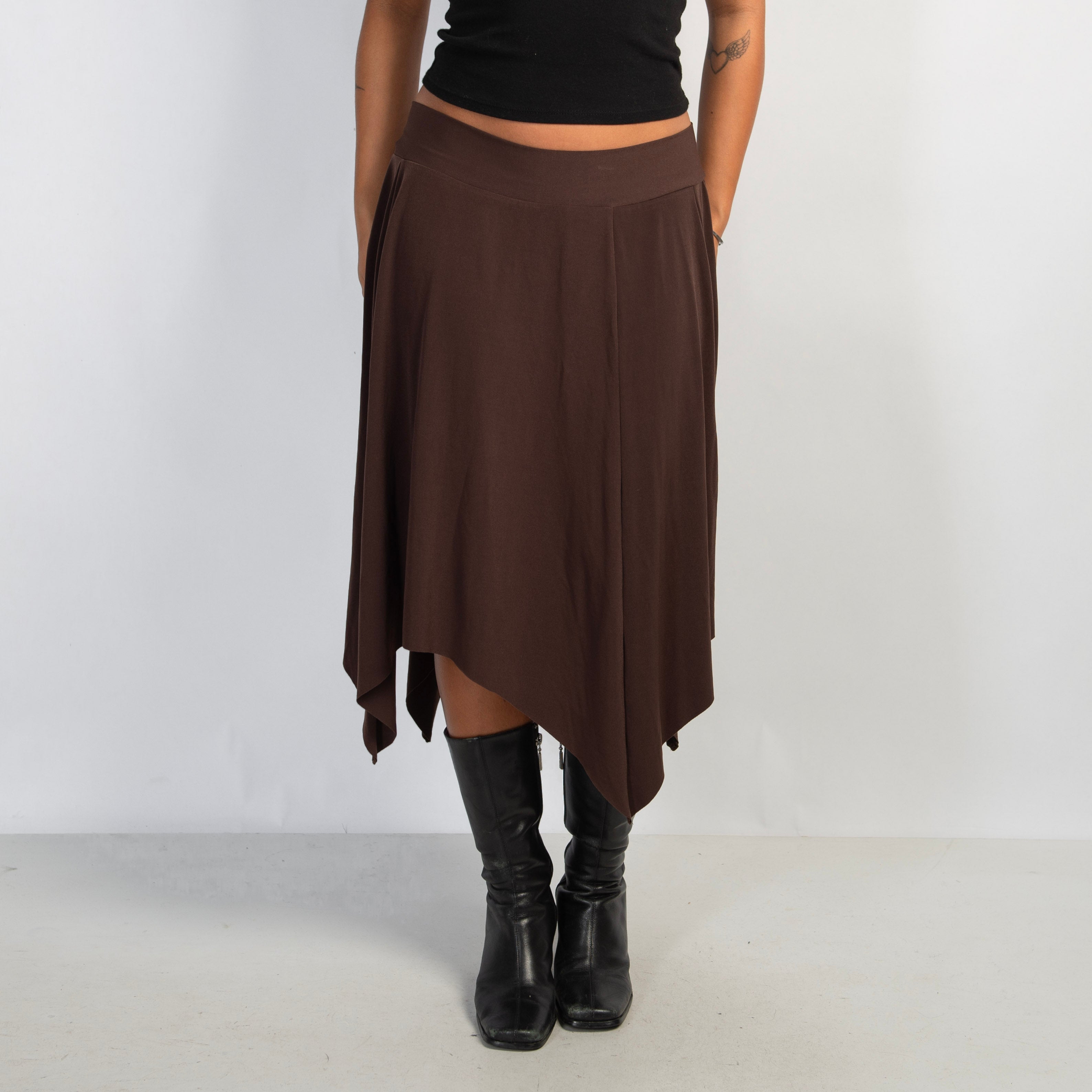 BROWN SLINKY MIDI SKIRT