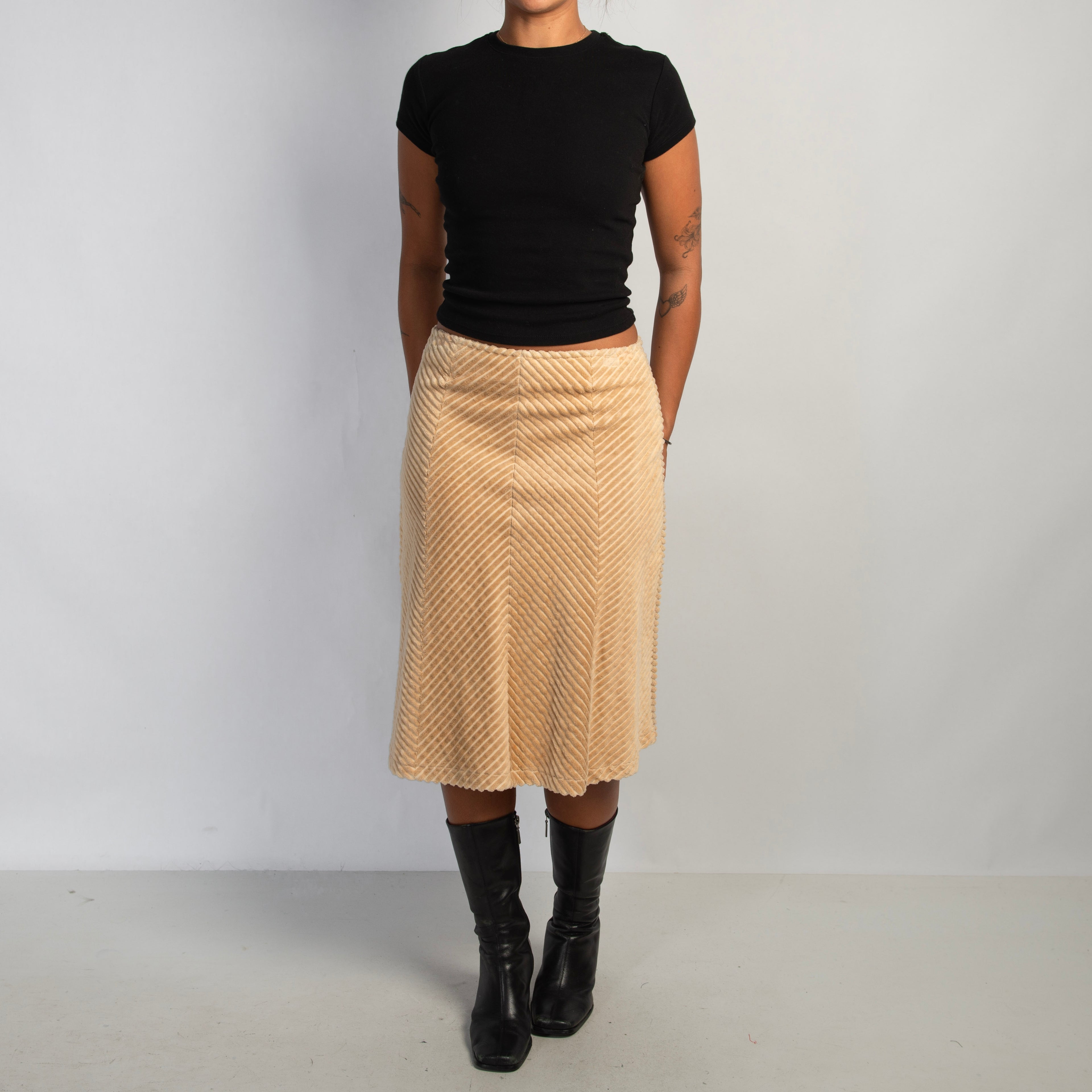 TAN CORDUROY MIDI SKIRT