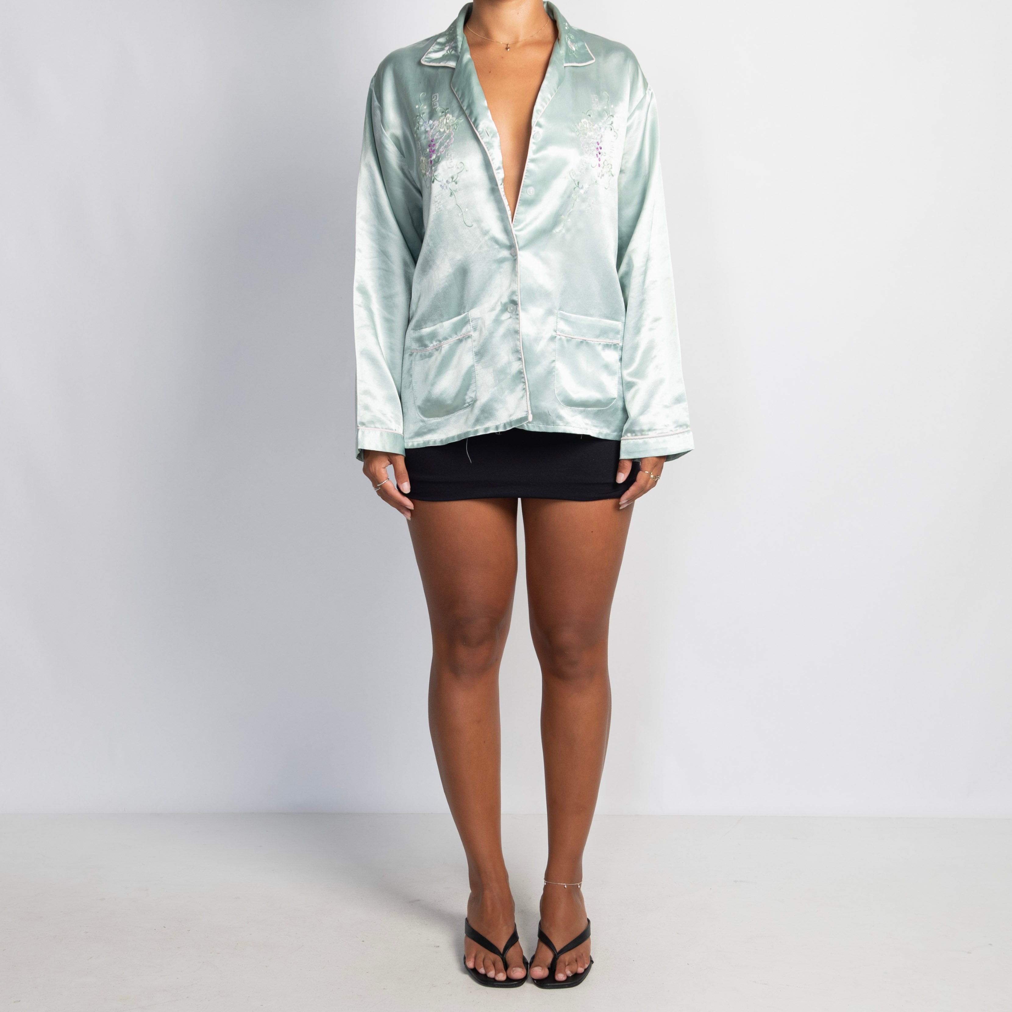 GREEN SATIN PYJAMA TOP