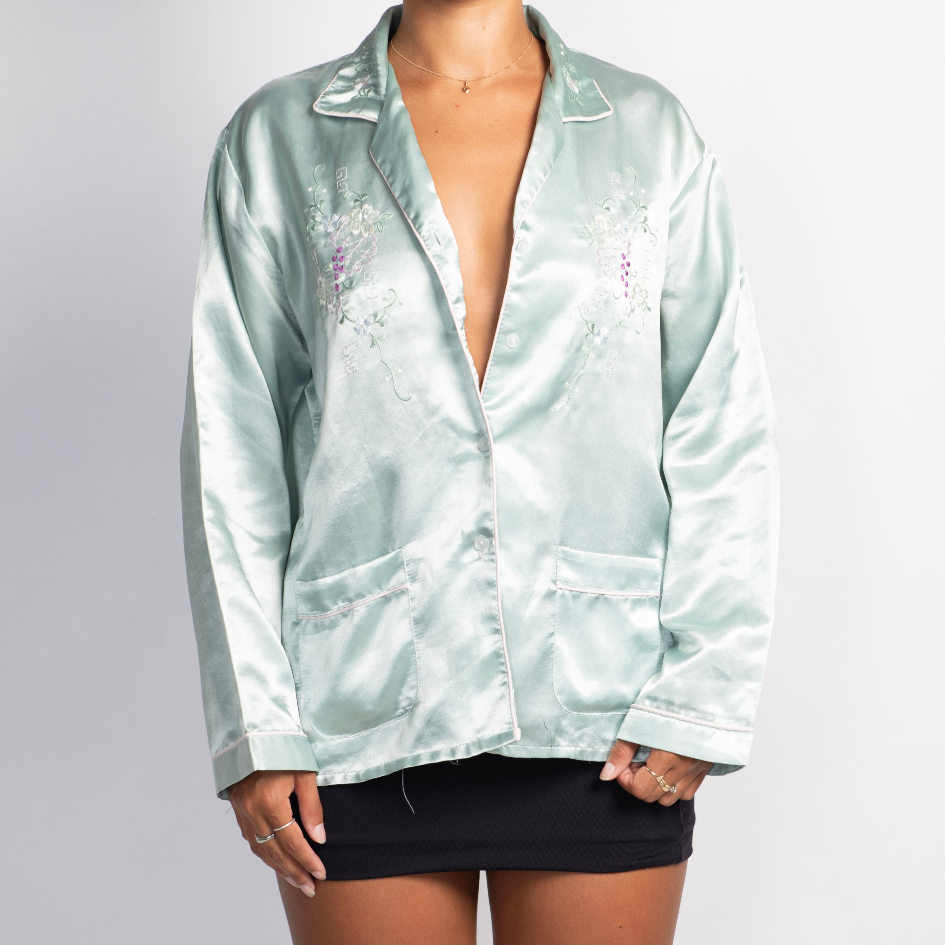 GREEN SATIN PYJAMA TOP