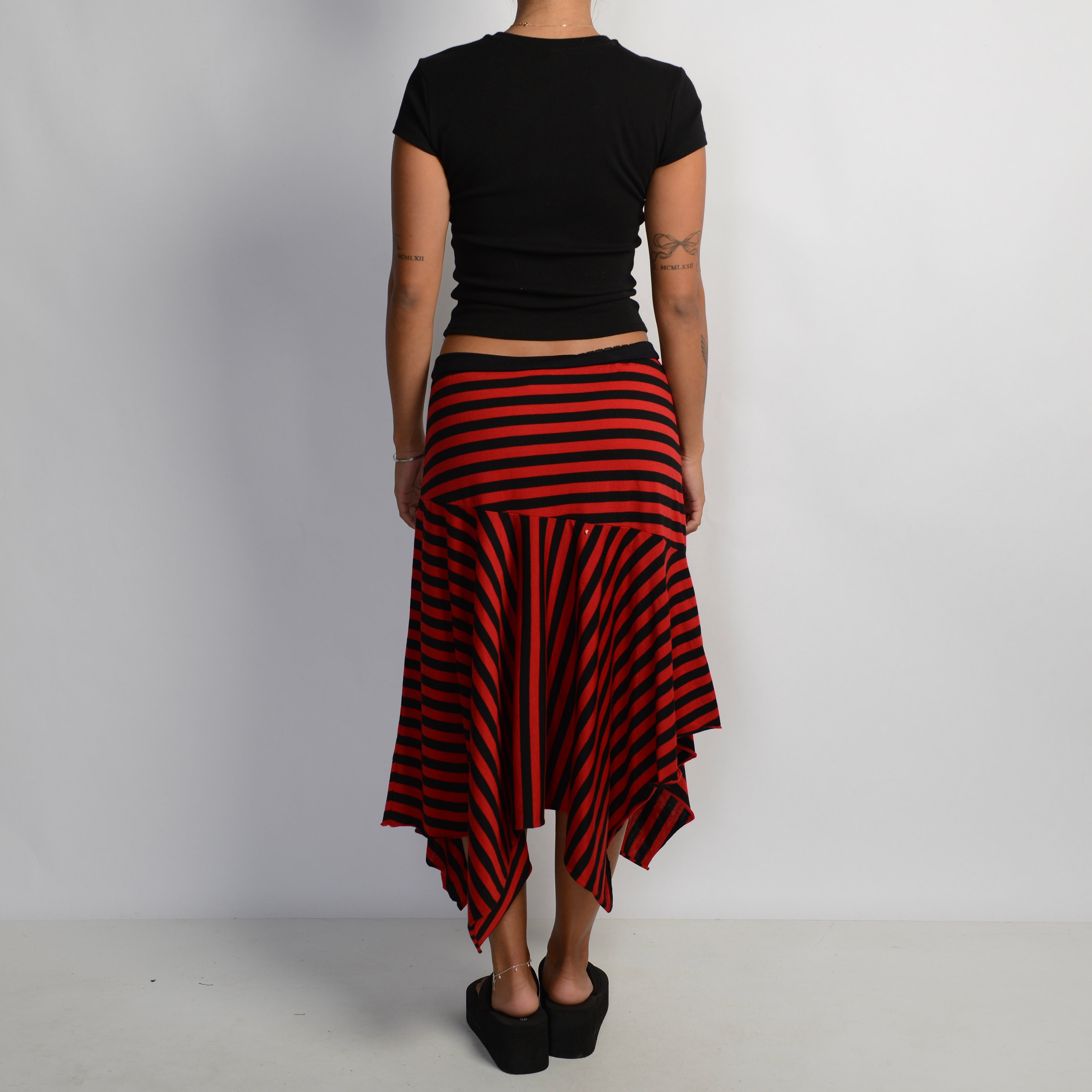 RED ASYMMETRIC STRIPE SKIRT