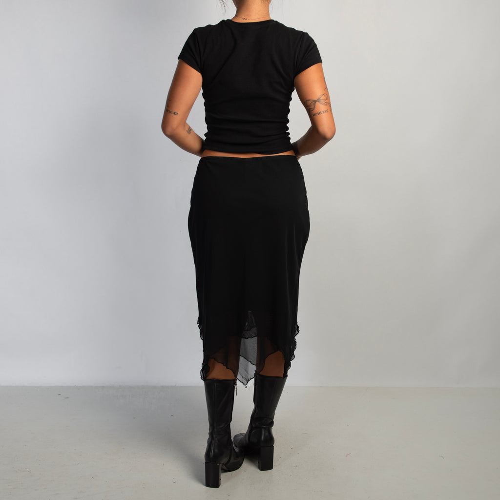 BLACK MESH MIDI SKIRT