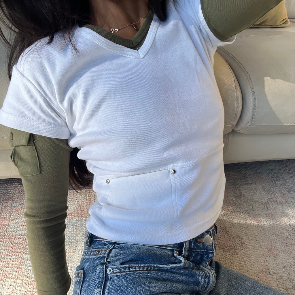 WHITE COTTON POCKET TEE