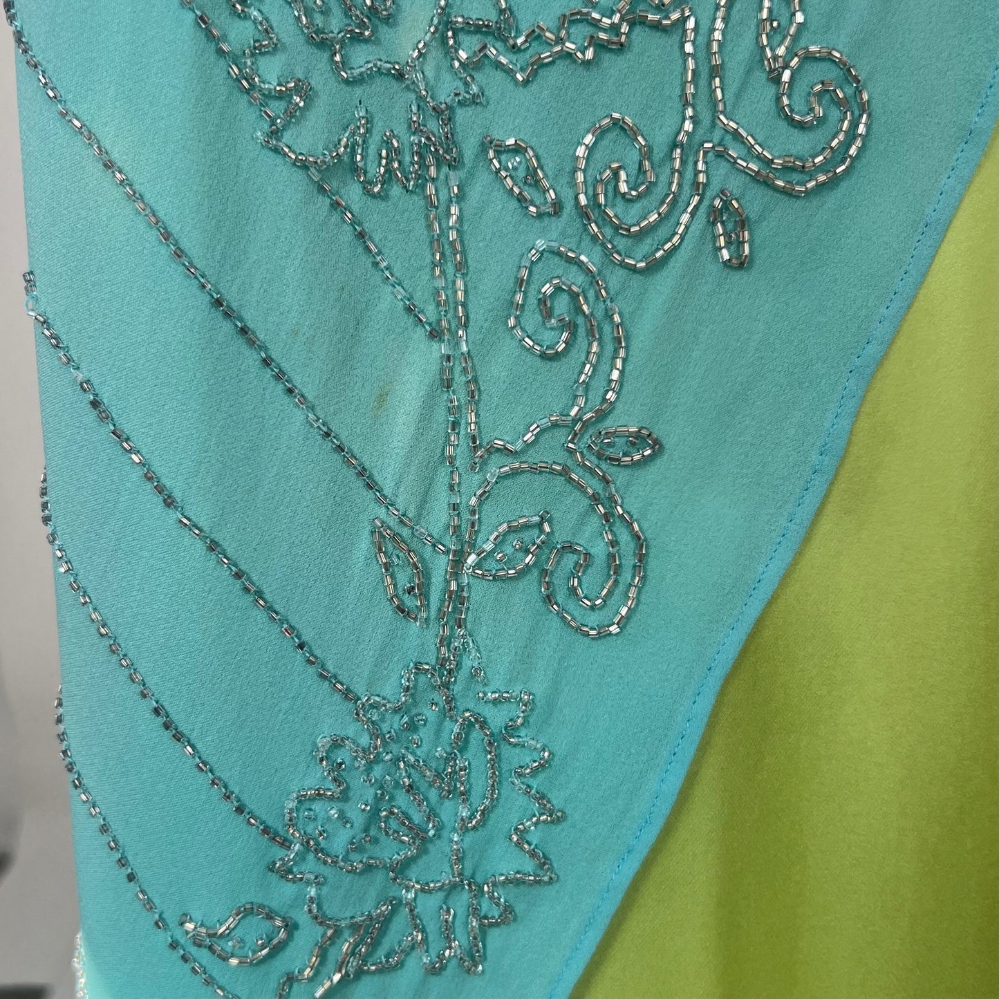 GREEN BLUE LAYERED SILK DRESS