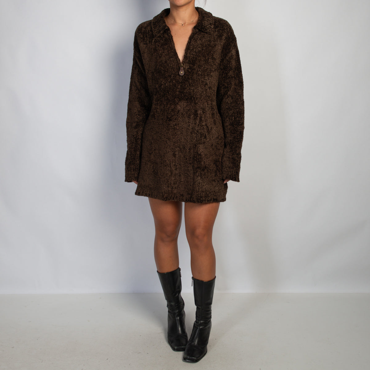 BROWN CHENILLE KNIT SWEATER