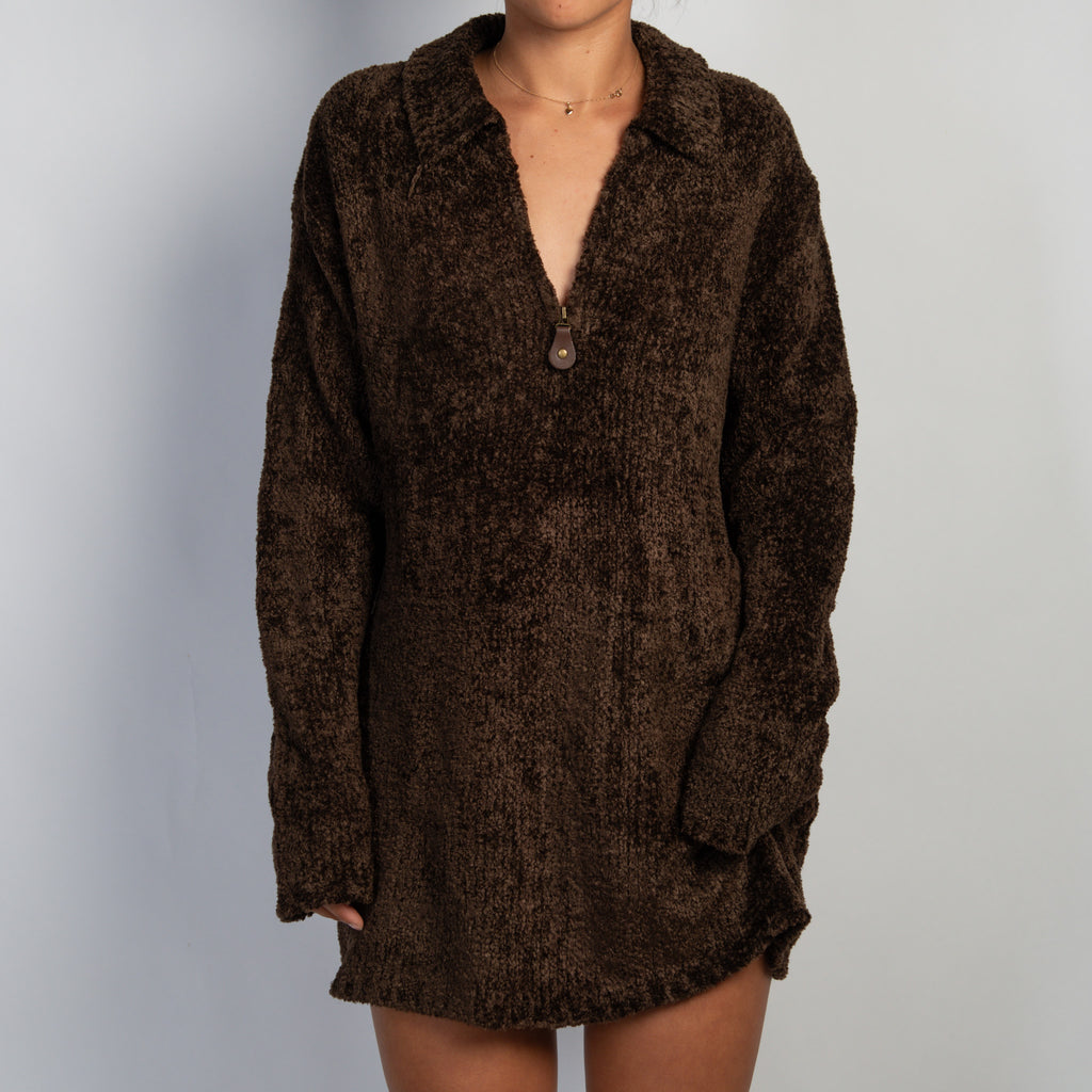 BROWN CHENILLE KNIT SWEATER