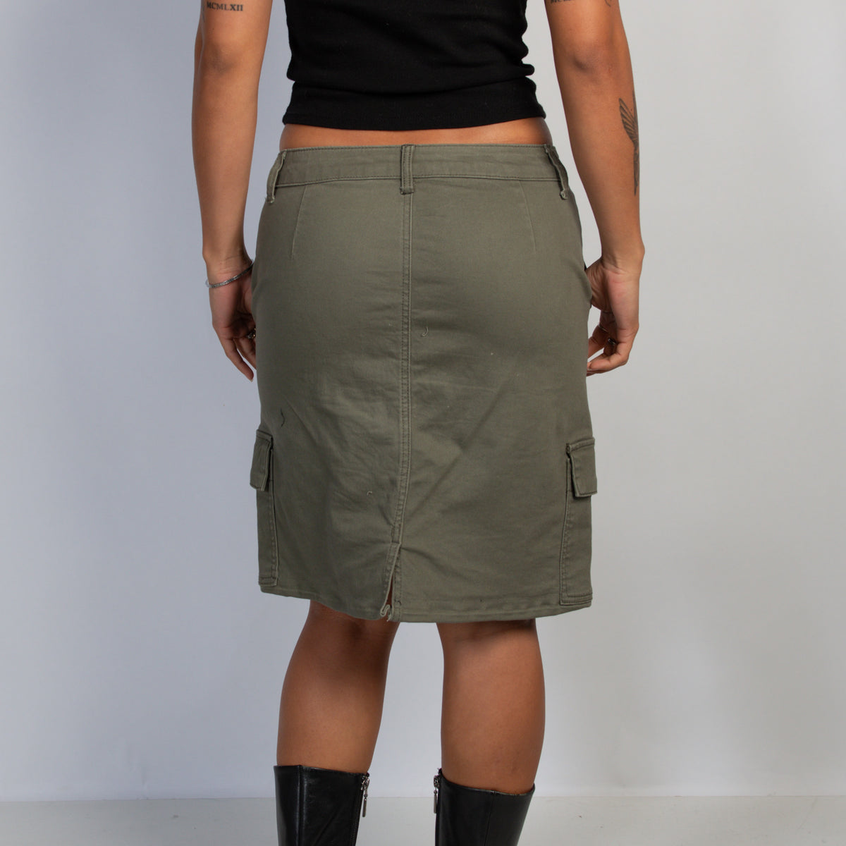 KHAKI CARGO MIDI SKIRT