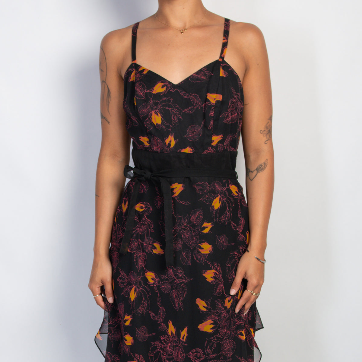 BLACK FLORAL MIDI DRESS