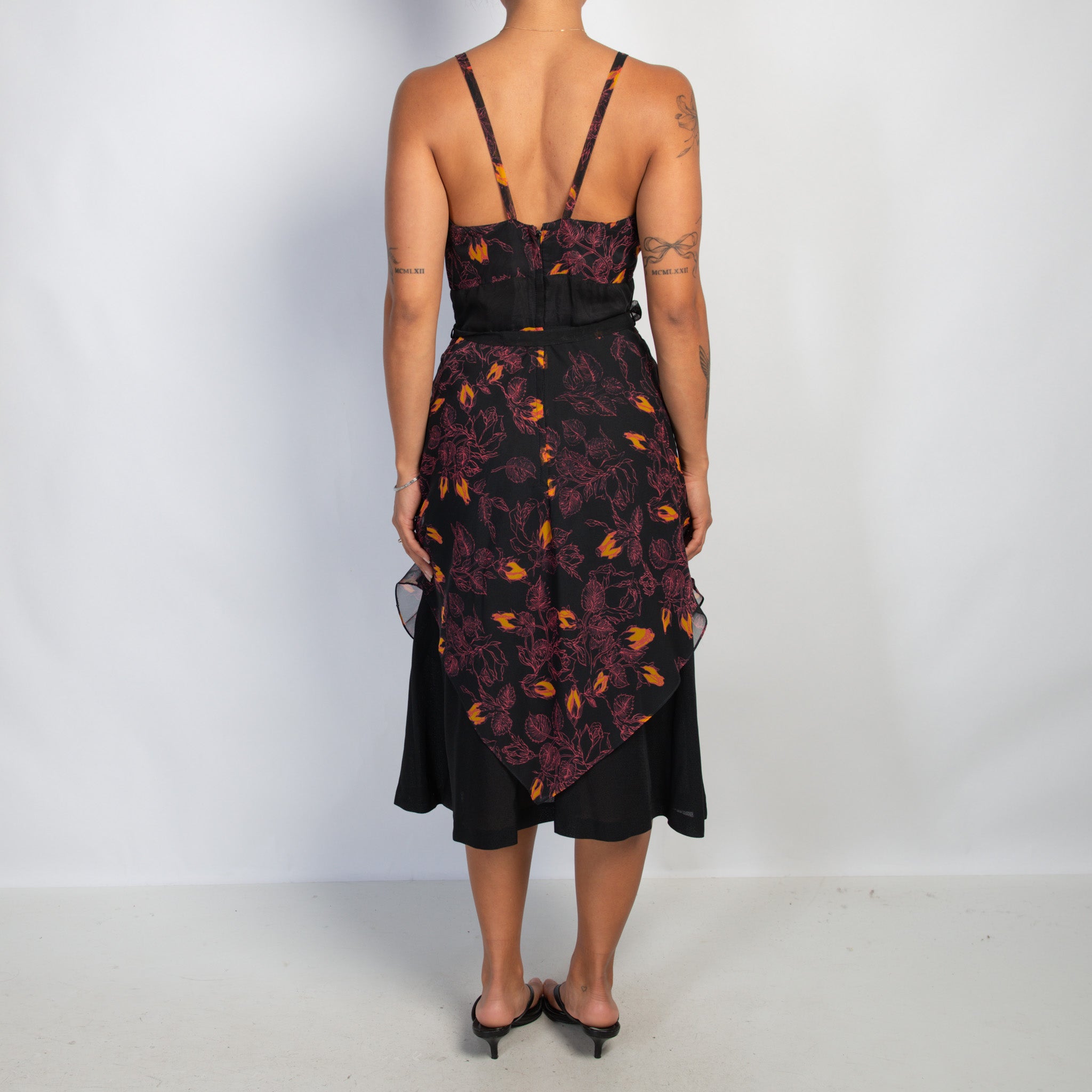 BLACK FLORAL MIDI DRESS