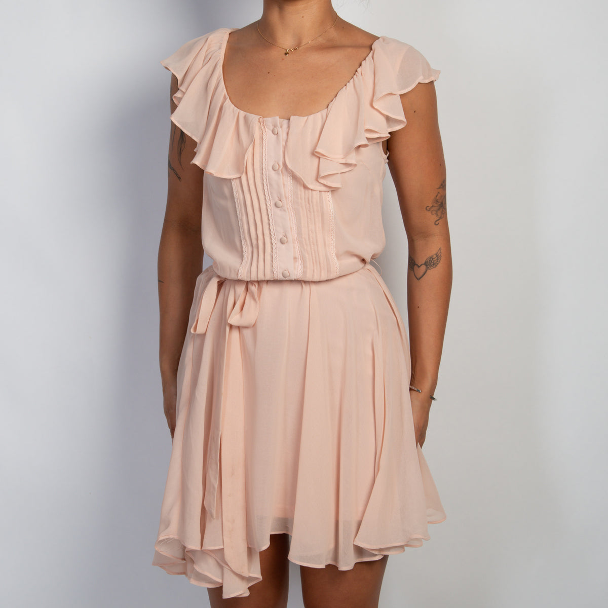 PINK SHEER RUFFLE DRESS