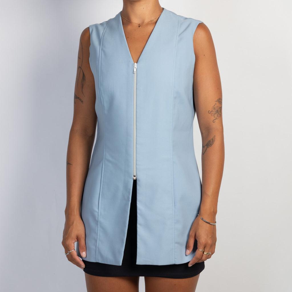 BLUE LONGLINE ZIP VEST