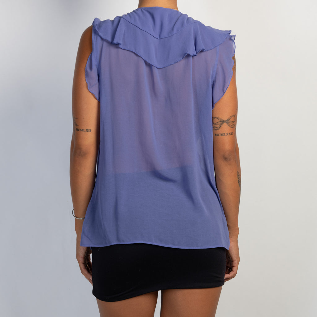 SHEER PURPLE RUFFLE BLOUSE