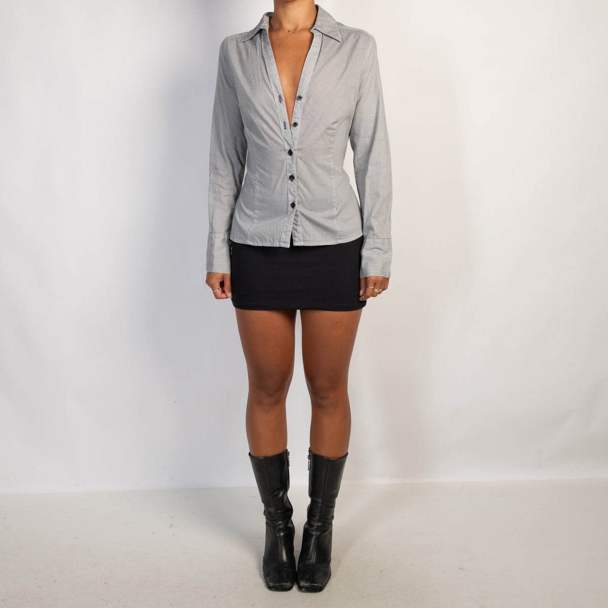 PINSTRIPE BUTTON BLOUSE