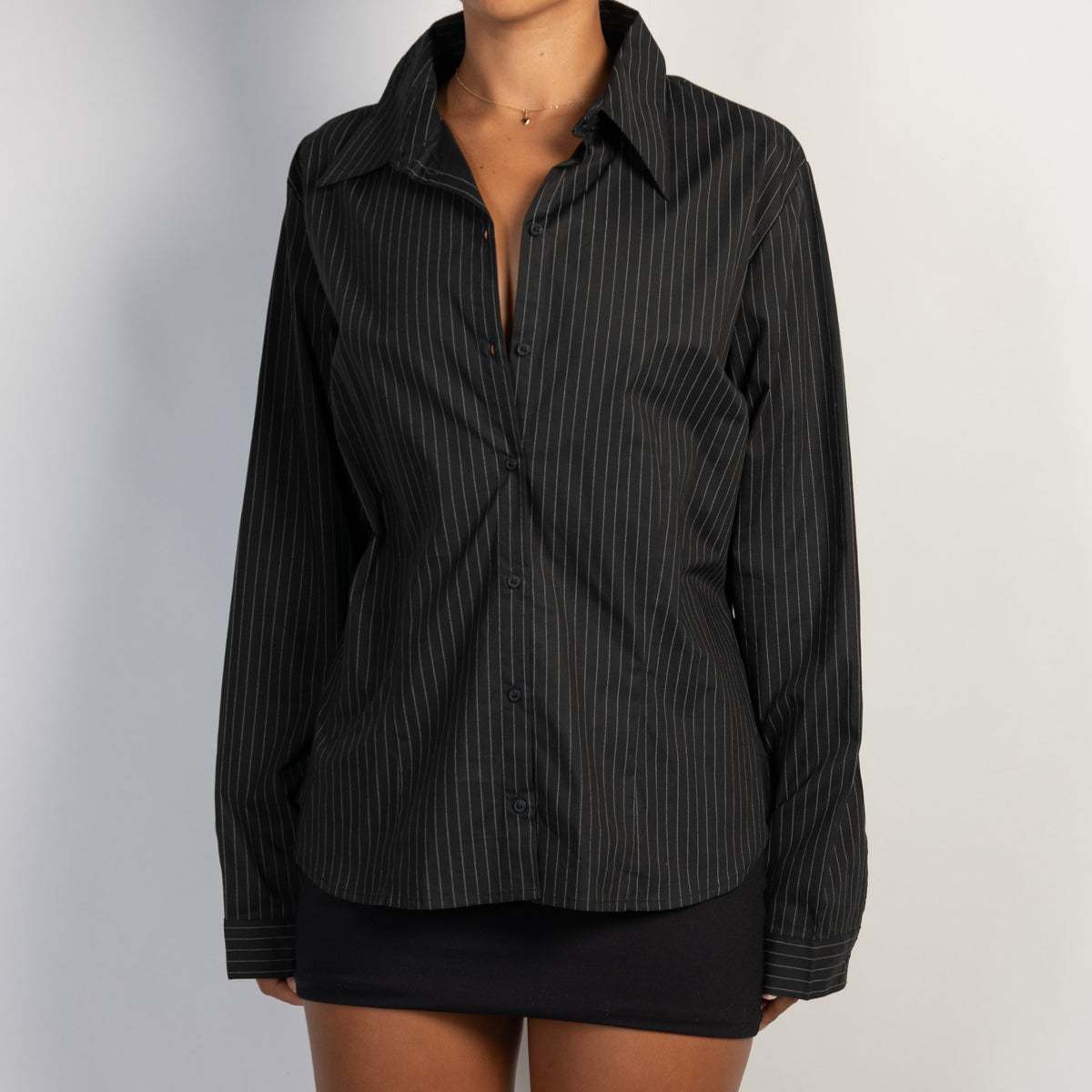 BLACK PINSTRIPE BLOUSE