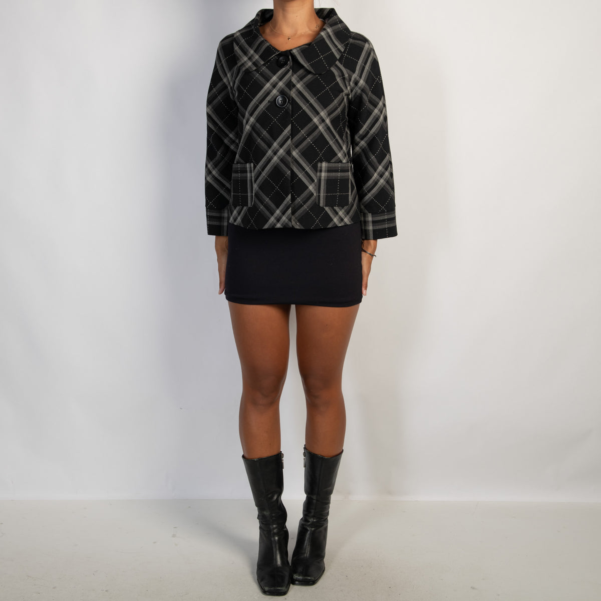 BLACK PLAID BLAZER