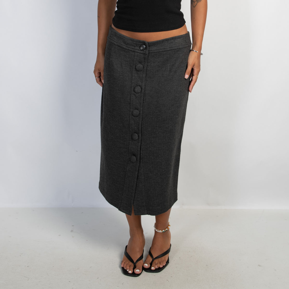 BUTTON FRONT MIDI SKIRT
