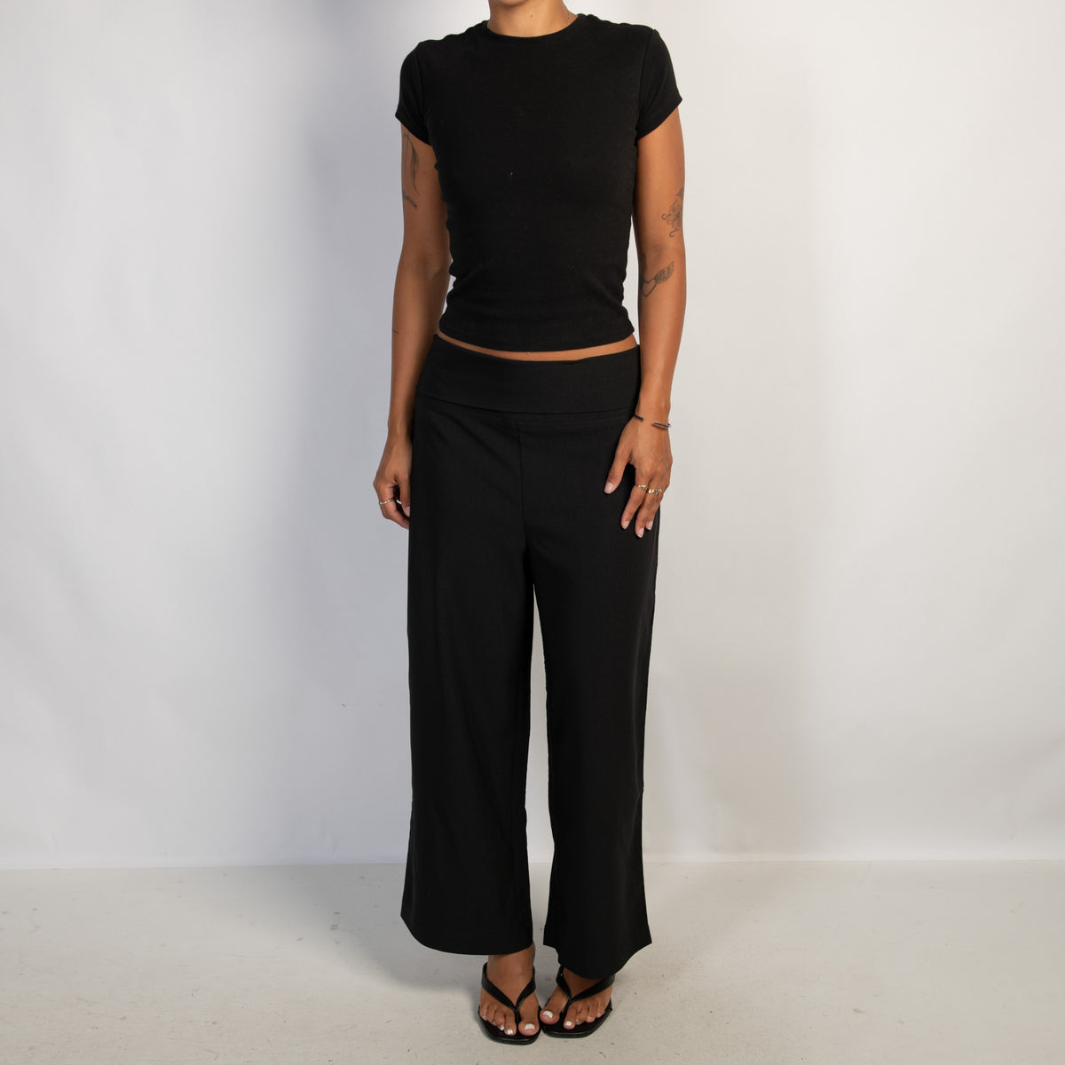 BLACK FOLDOVER PANTS