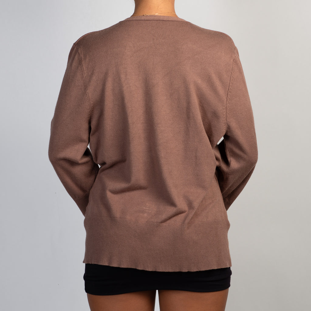 BROWN FAUX WRAP KNIT TOP