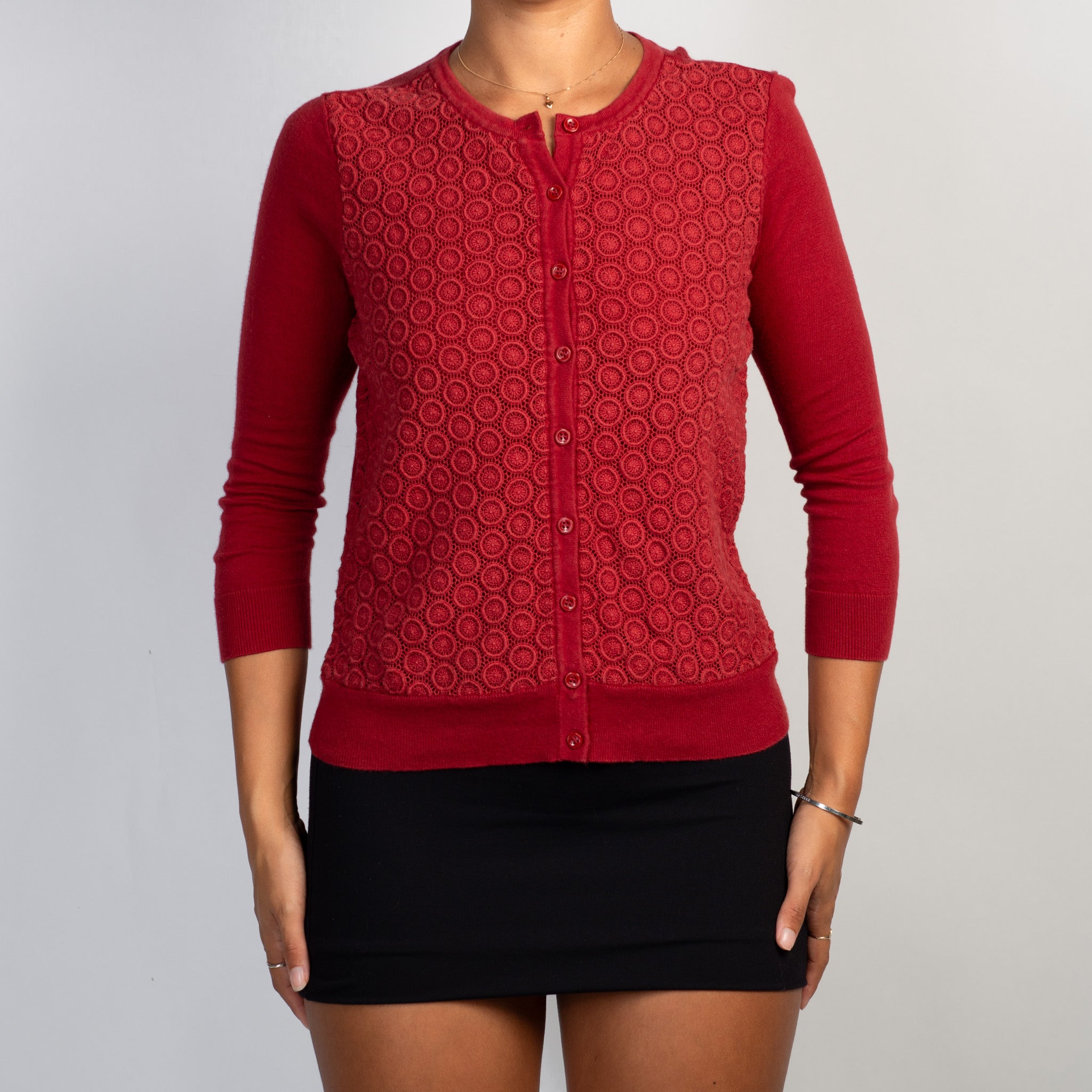 RED TEXTURE CARDIGAN