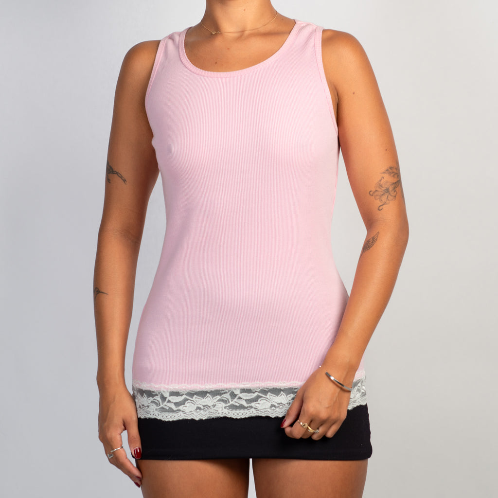 PINK LACE TRIM TANK TOP