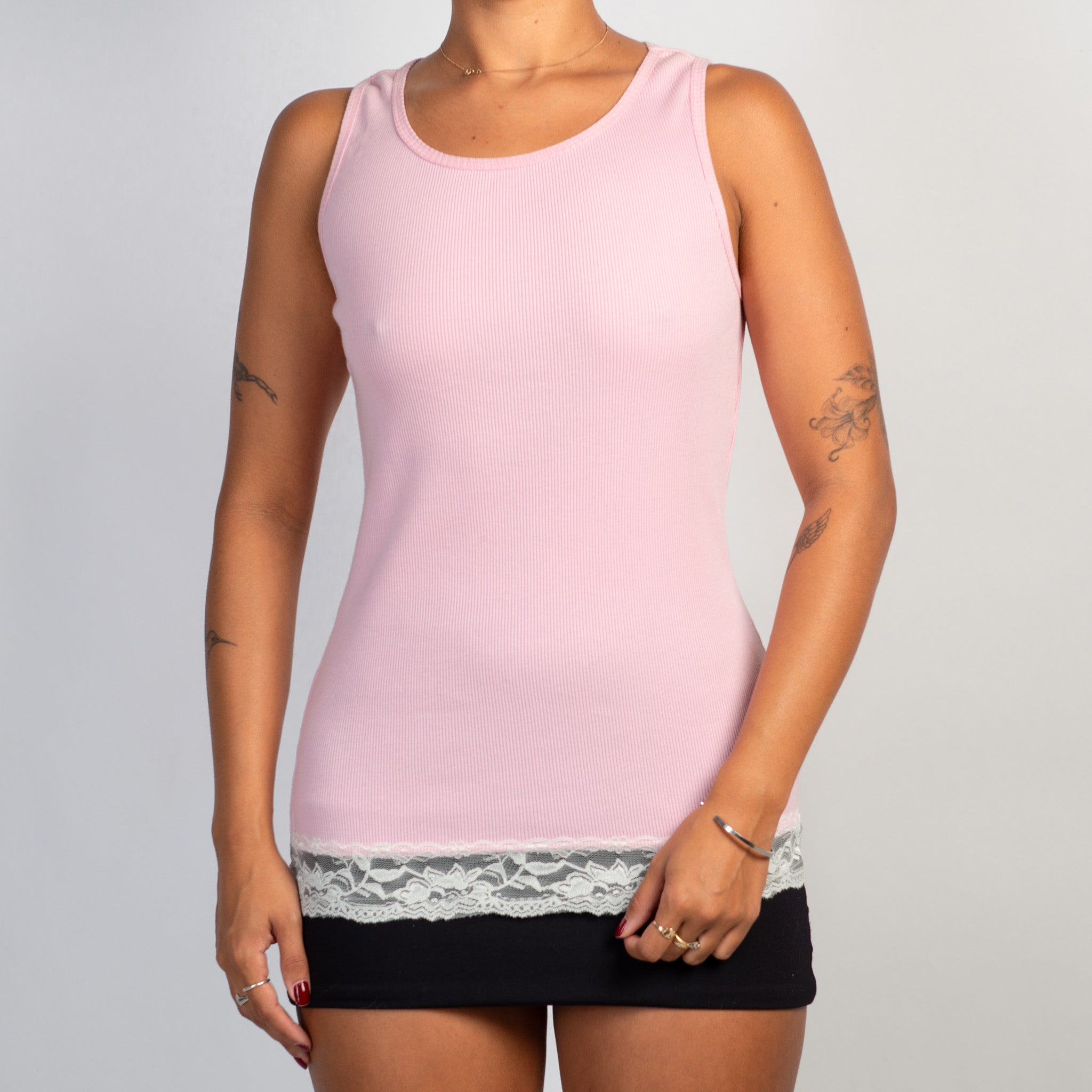 PINK LACE TRIM TANK TOP