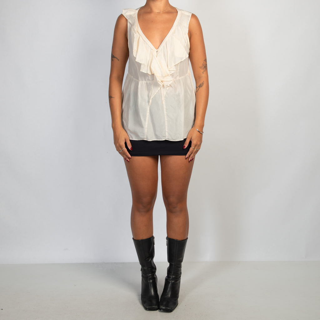 CREAM RUFFLE SILK TOP