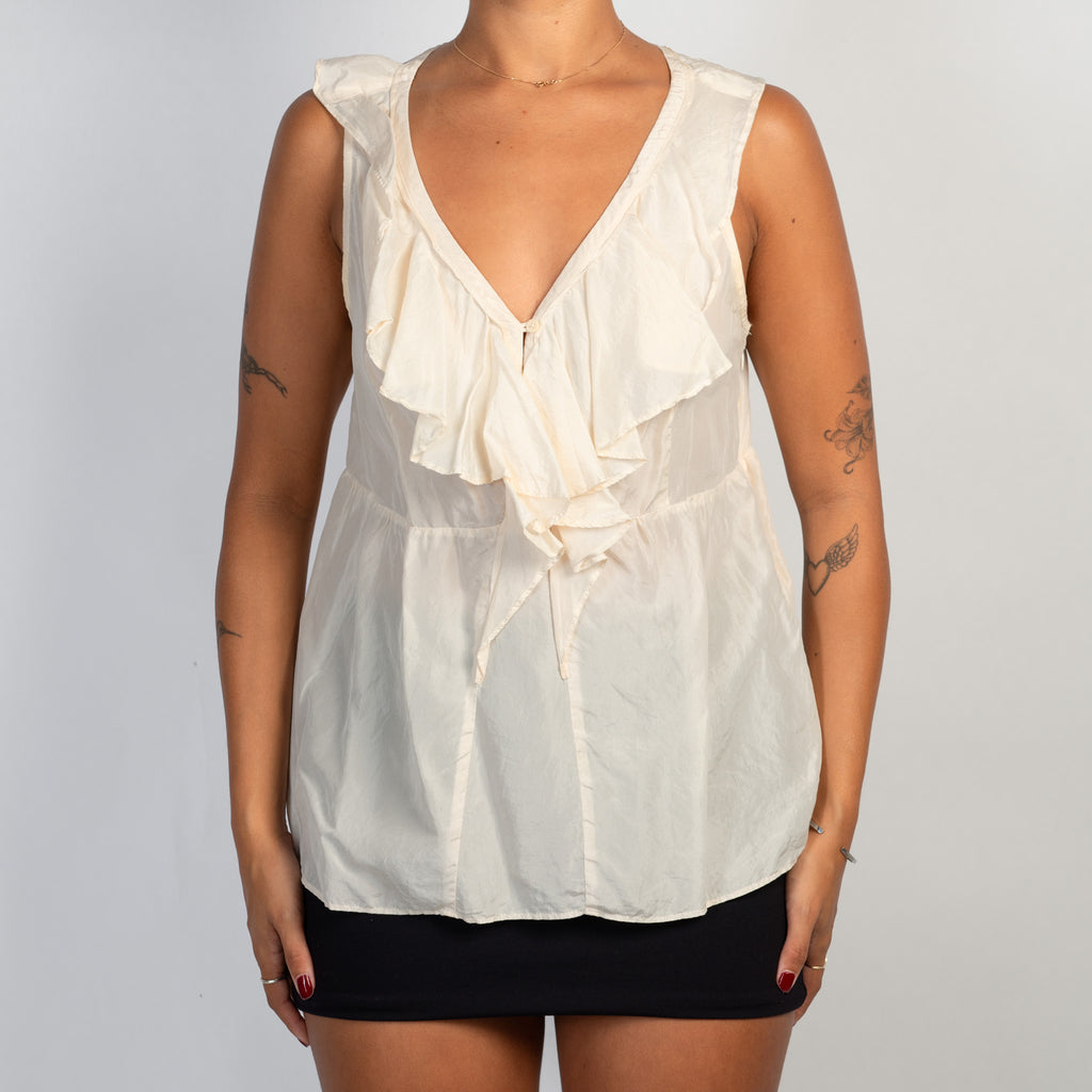 CREAM RUFFLE SILK TOP