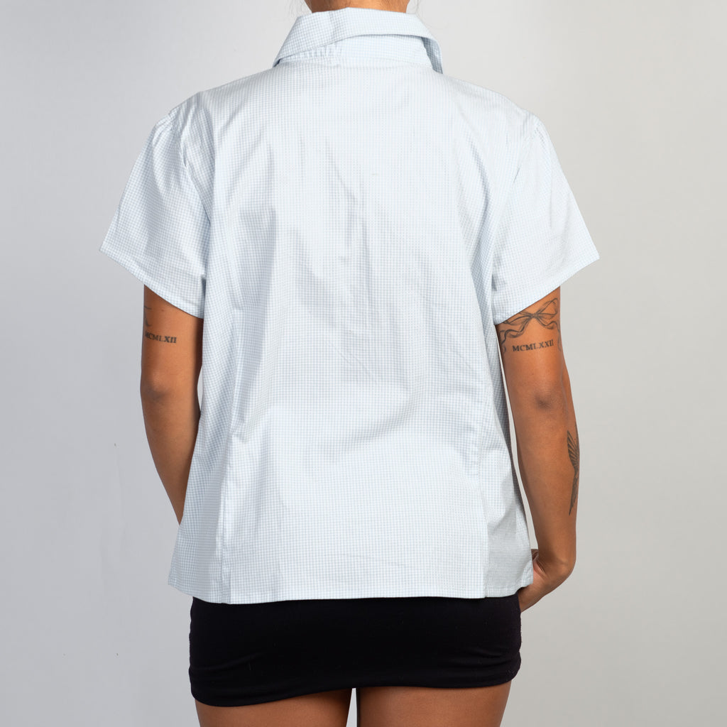 BLUE MICRO CHECK BLOUSE