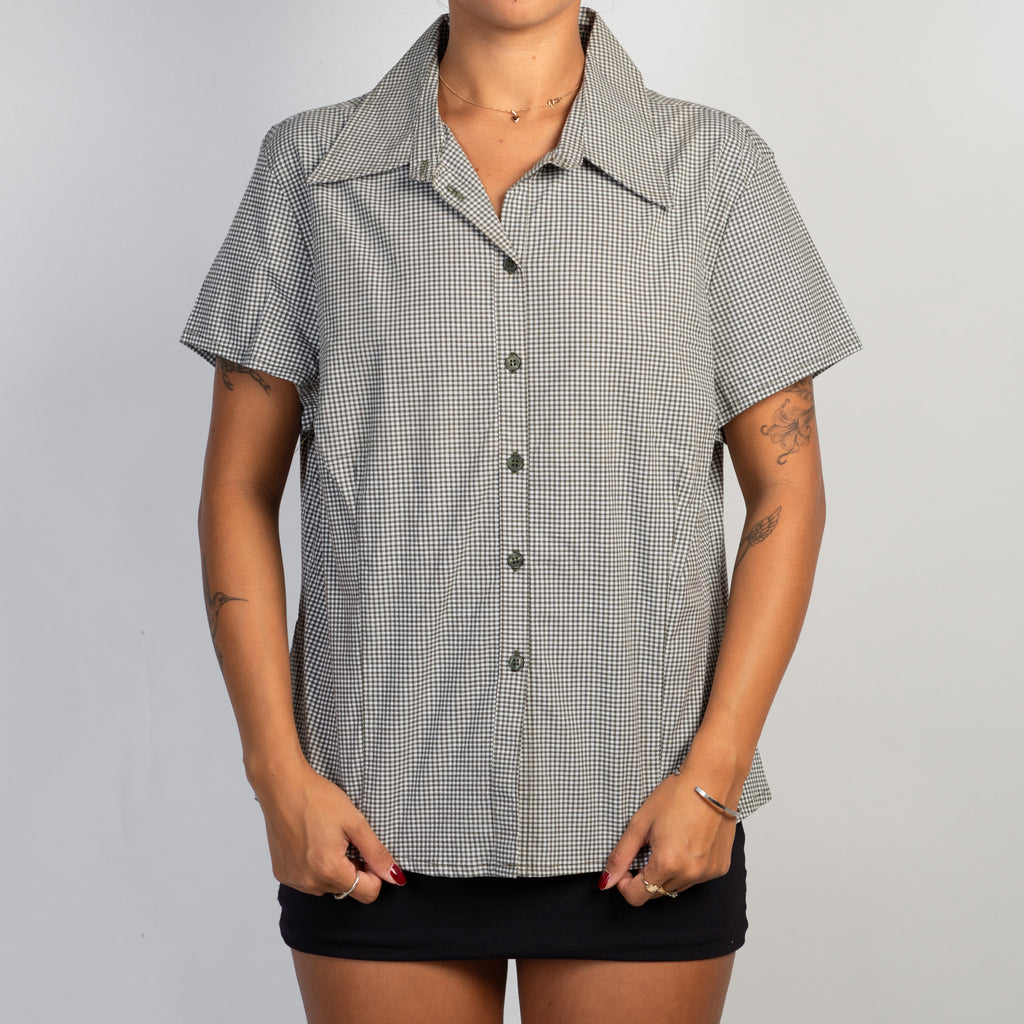 GREEN MICRO CHECK BLOUSE
