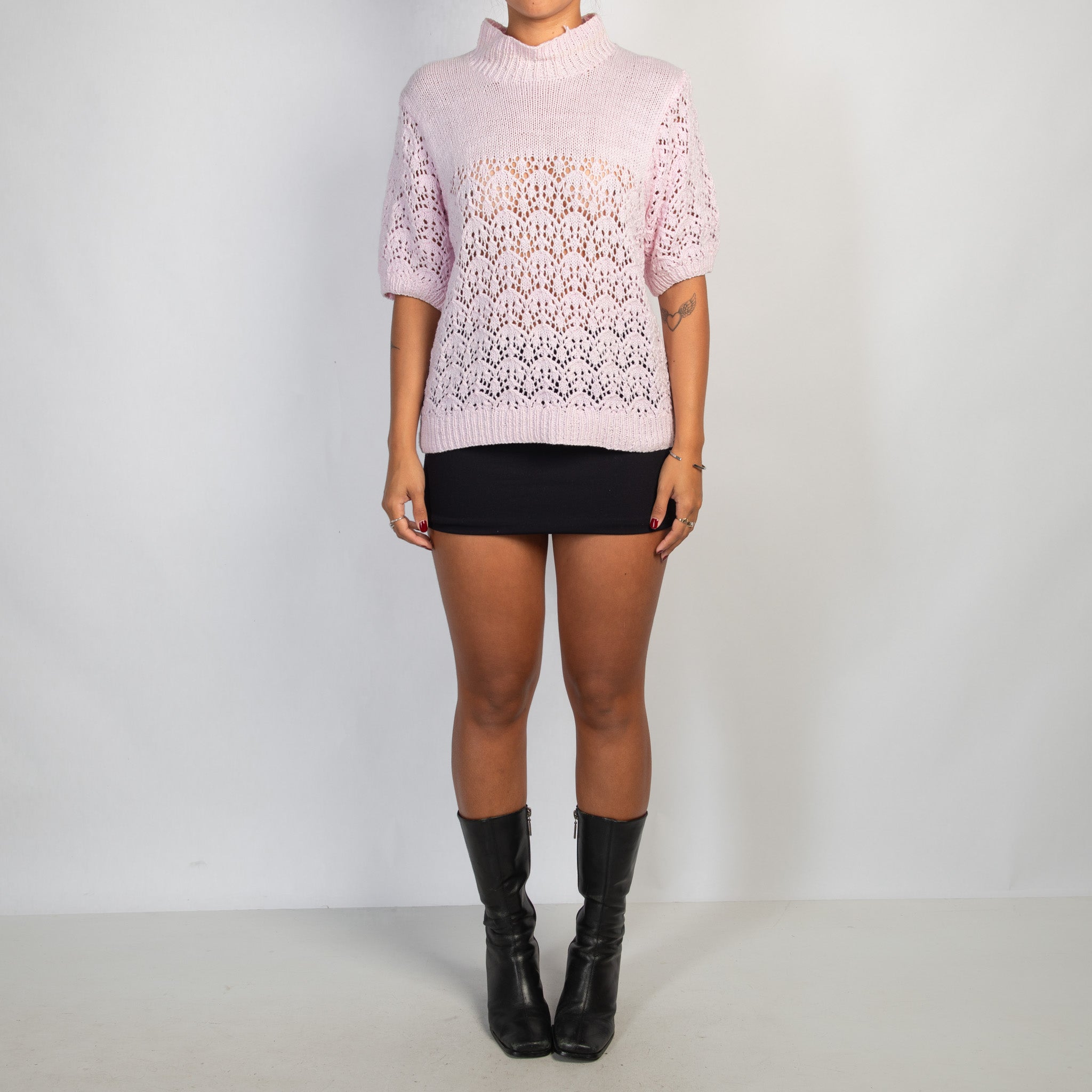 PINK CROCHET KNIT TOP
