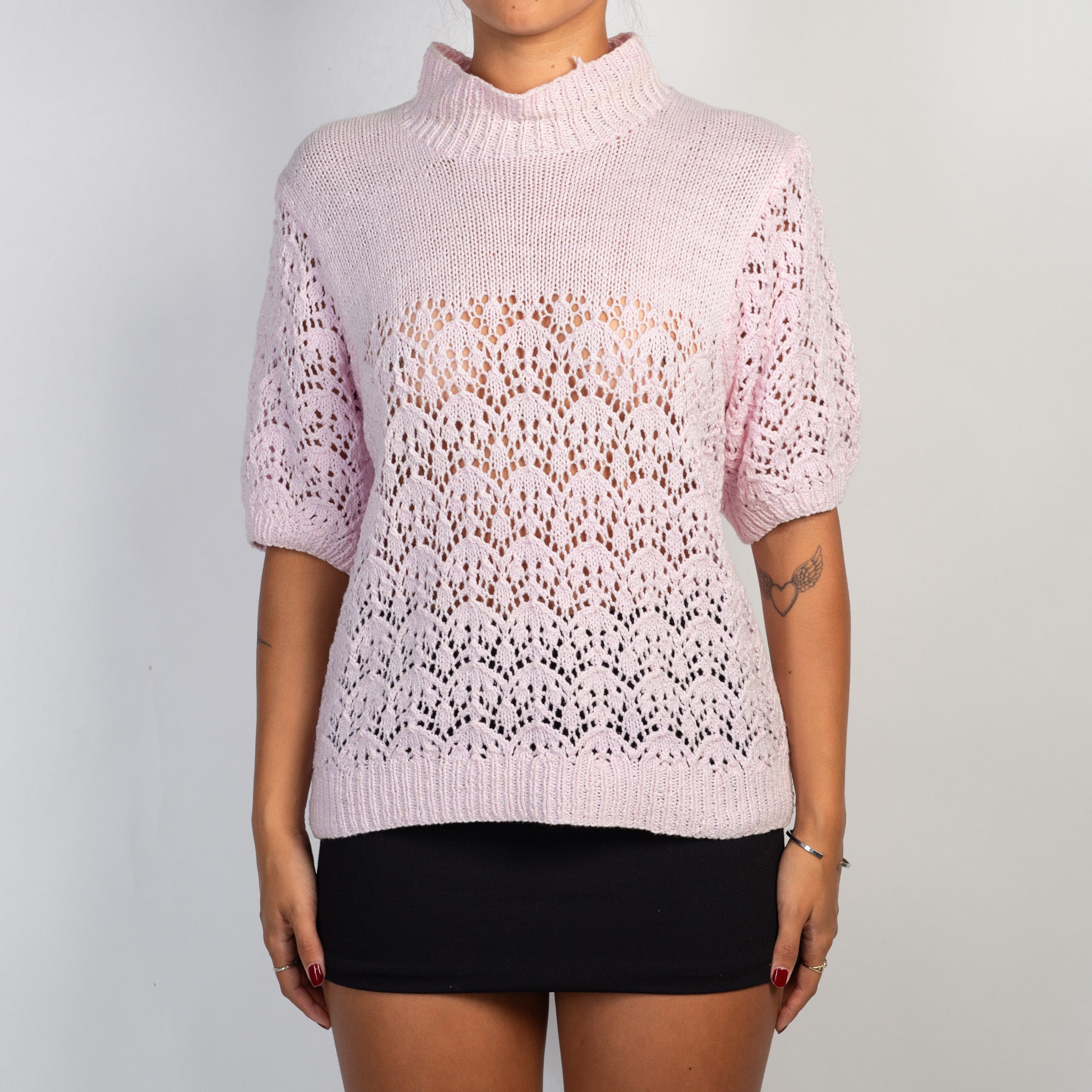 PINK CROCHET KNIT TOP